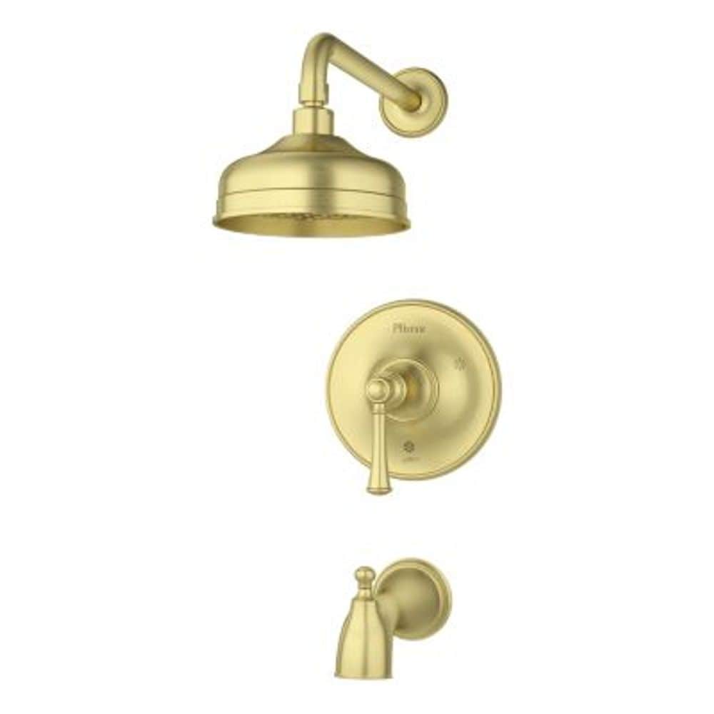 Mezcladora para bañera y regadera redonda de 6.1875 pulgadas, color oro cepillado, de un solo mango y función única (LG89-8TBBG)