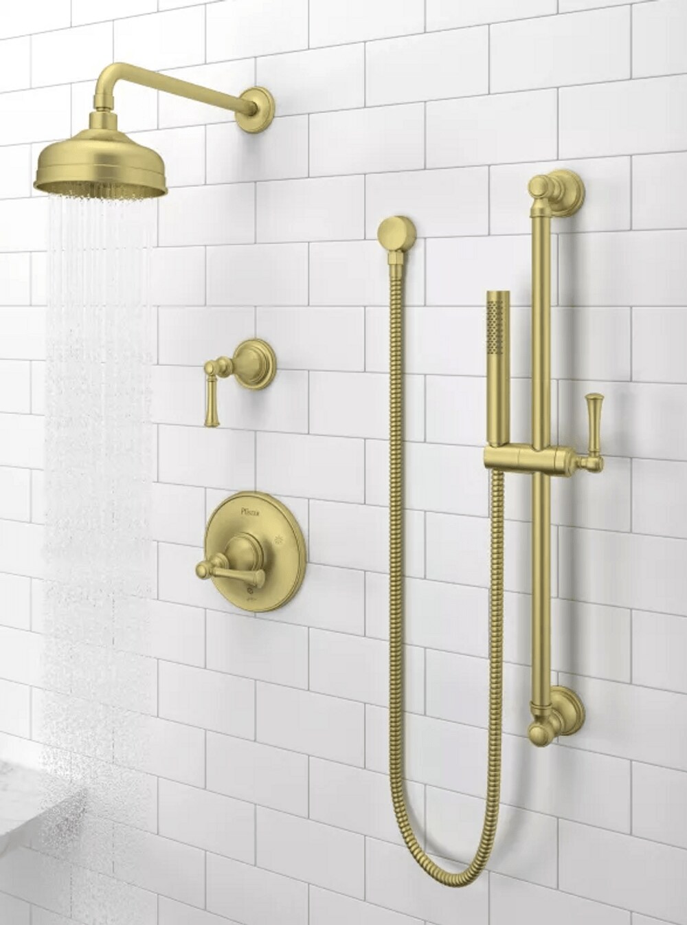 Mezcladora para bañera y regadera redonda de 6.1875 pulgadas, color oro cepillado, de un solo mango y función única (LG89-8TBBG)