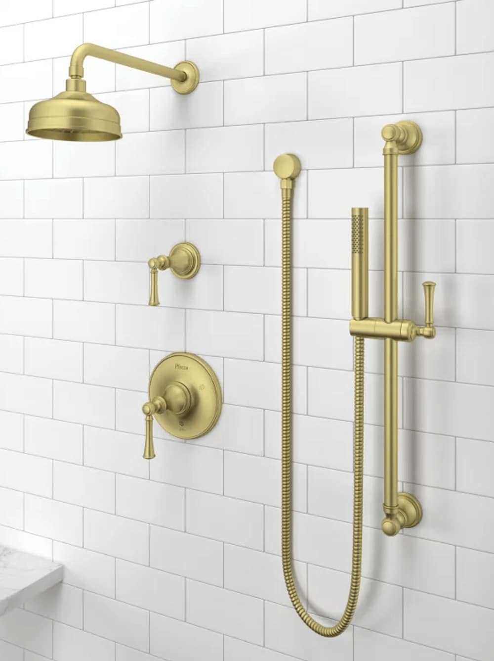 Mezcladora para bañera y regadera redonda de 6.1875 pulgadas, color oro cepillado, de un solo mango y función única (LG89-8TBBG)