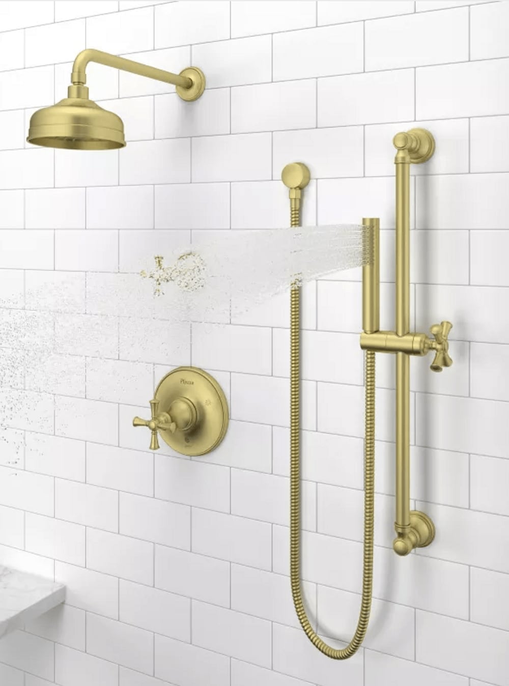 Mezcladora para bañera y regadera redonda de 6.1875 pulgadas, color oro cepillado, de un solo mango y función única (LG89-8TBBG)