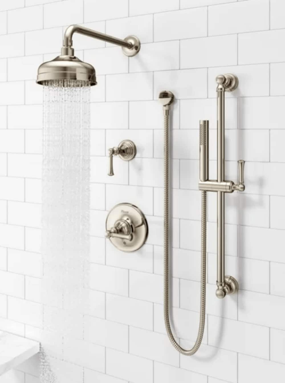 Grifo para Bañera y Ducha Redondo de 6.1875 Pulgadas con Acabado Niquel Pulido y Mango Individual de Pfister Tisbury