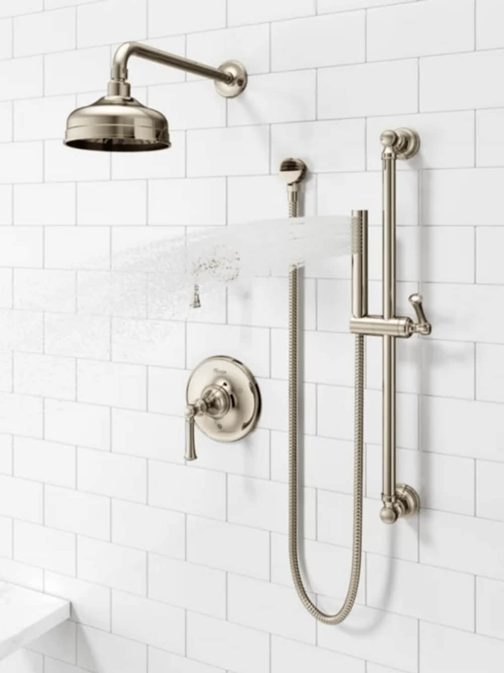 Grifo para Bañera y Ducha Redondo de 6.1875 Pulgadas con Acabado Niquel Pulido y Mango Individual de Pfister Tisbury