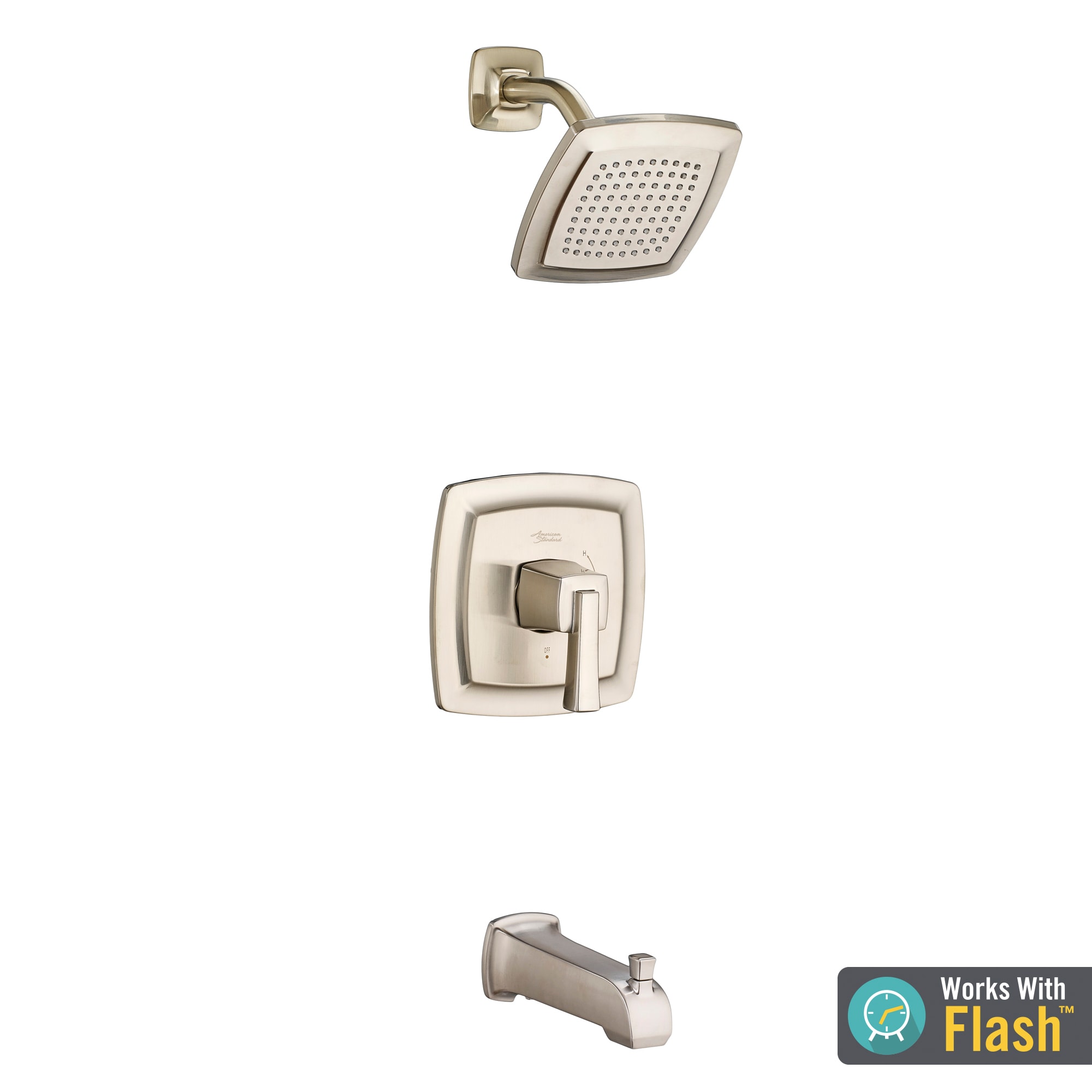 Grifo para bañera y regadera de una sola manija con función única en níquel satinado de la serie Townsend de American Standard de 6.125 pulgadas.
