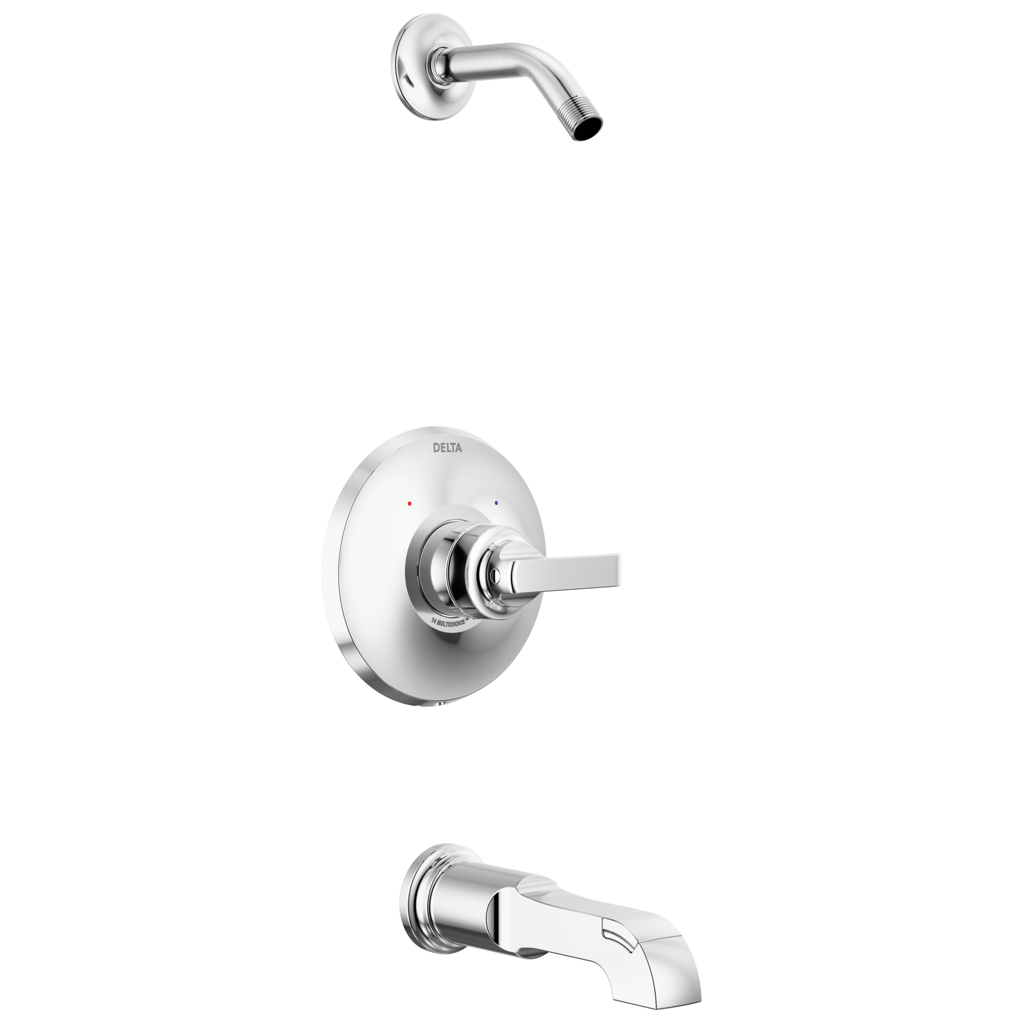 Grifería para bañera y regadera de una sola manija vendida por separado con recubrimiento cromado Delta Tetra Lumicoat T14489-PR-LHD