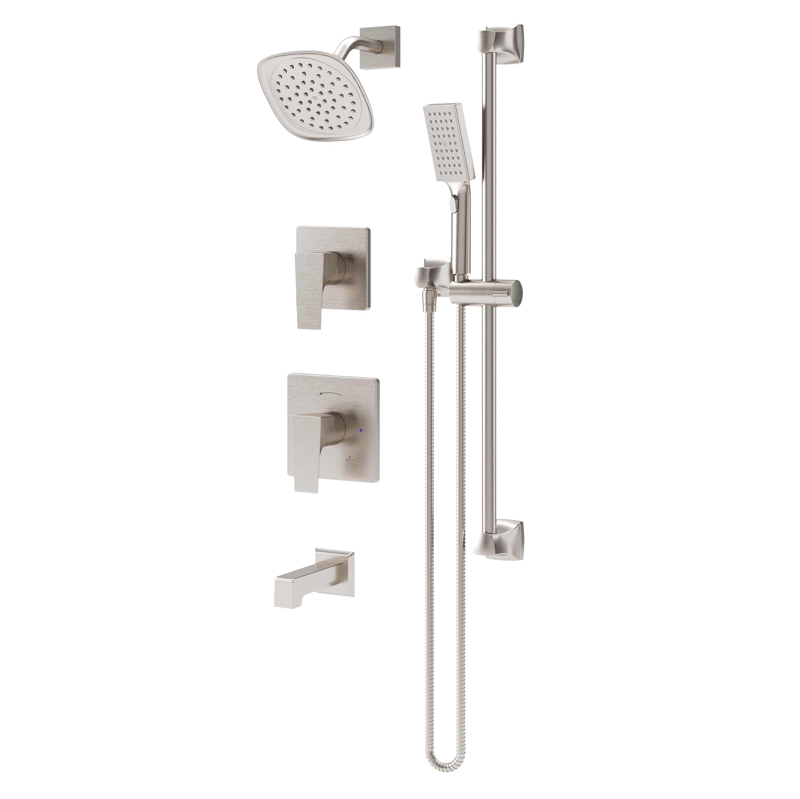 Llave mezcladora para bañera y ducha de dos manijas en níquel satinado de 6.68 pulgadas - Modelo Verity