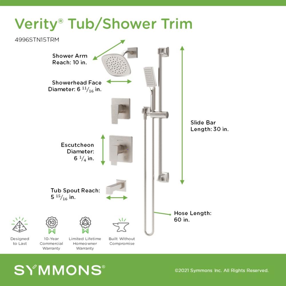 Llave mezcladora para bañera y ducha de dos manijas en níquel satinado de 6.68 pulgadas - Modelo Verity