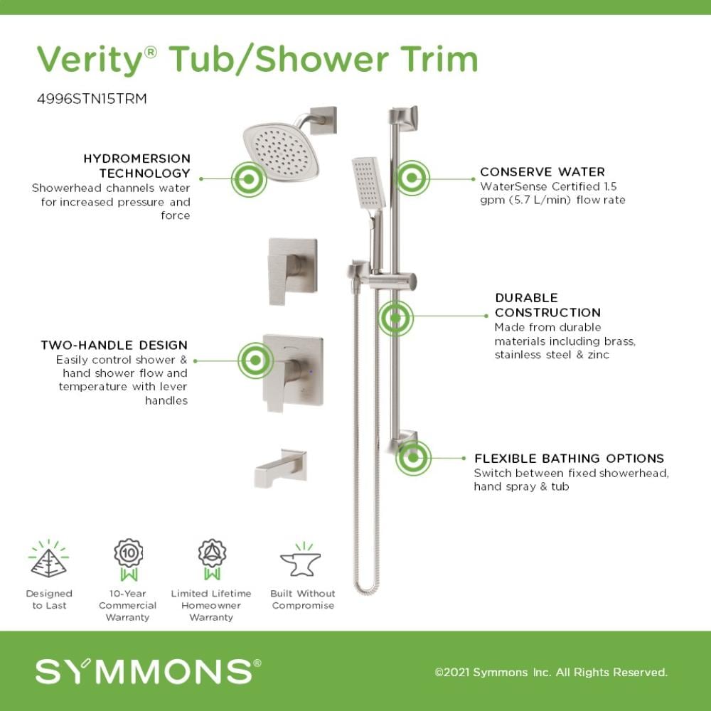 Llave mezcladora para bañera y ducha de dos manijas en níquel satinado de 6.68 pulgadas - Modelo Verity