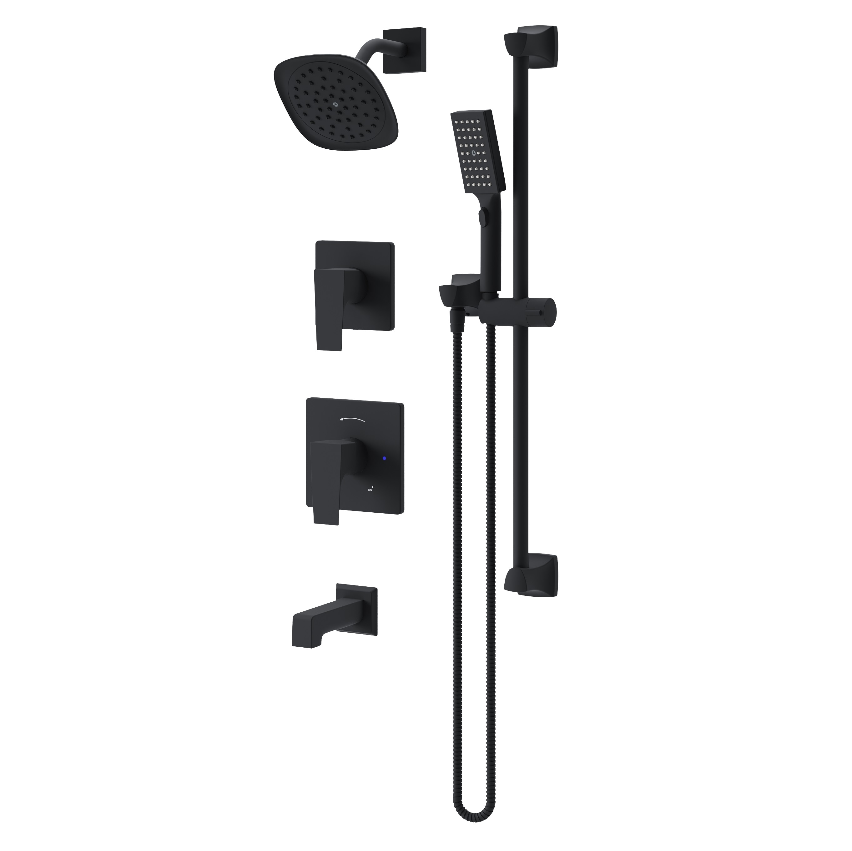 Grifo para bañera y ducha de 2 manijas en negro mate Symmons Verity de 6.68 pulgadas con función única.