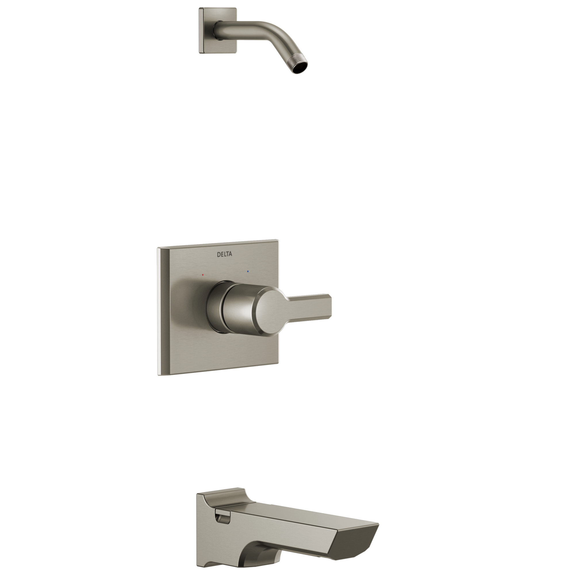 Grifo para bañera y regadera con un solo mango de acero inoxidable Lumicoat Pivotal de Delta incluye válvula T14499-SS-PR-LHD.