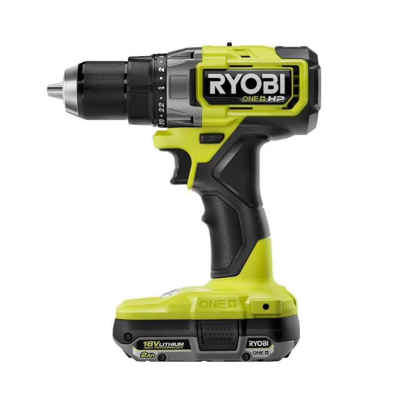 Kit de taladro/atornillador inalámbrico RYOBI ONE+ HP 18V Brushless de 1/2 pulgada con (1) batería de alto rendimiento de 2.0 Ah y cargador - PBLDD01K1