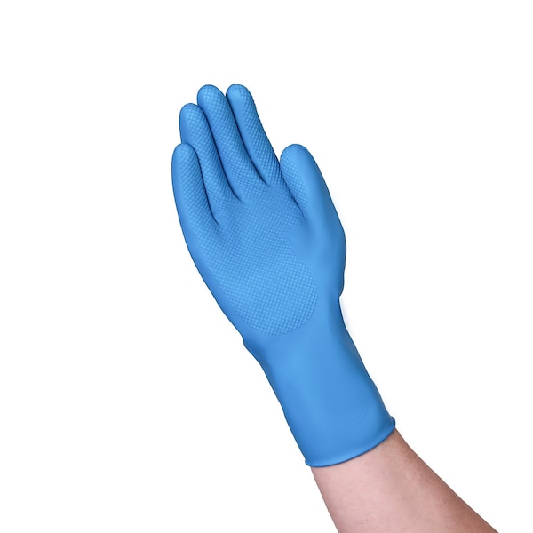 Guantes de Goma para Productores de Alimentos Vguard Azules, Resistentes a Químicos sin Forro, con Dobladillo de 13", Paquete de 288 - C23A39.