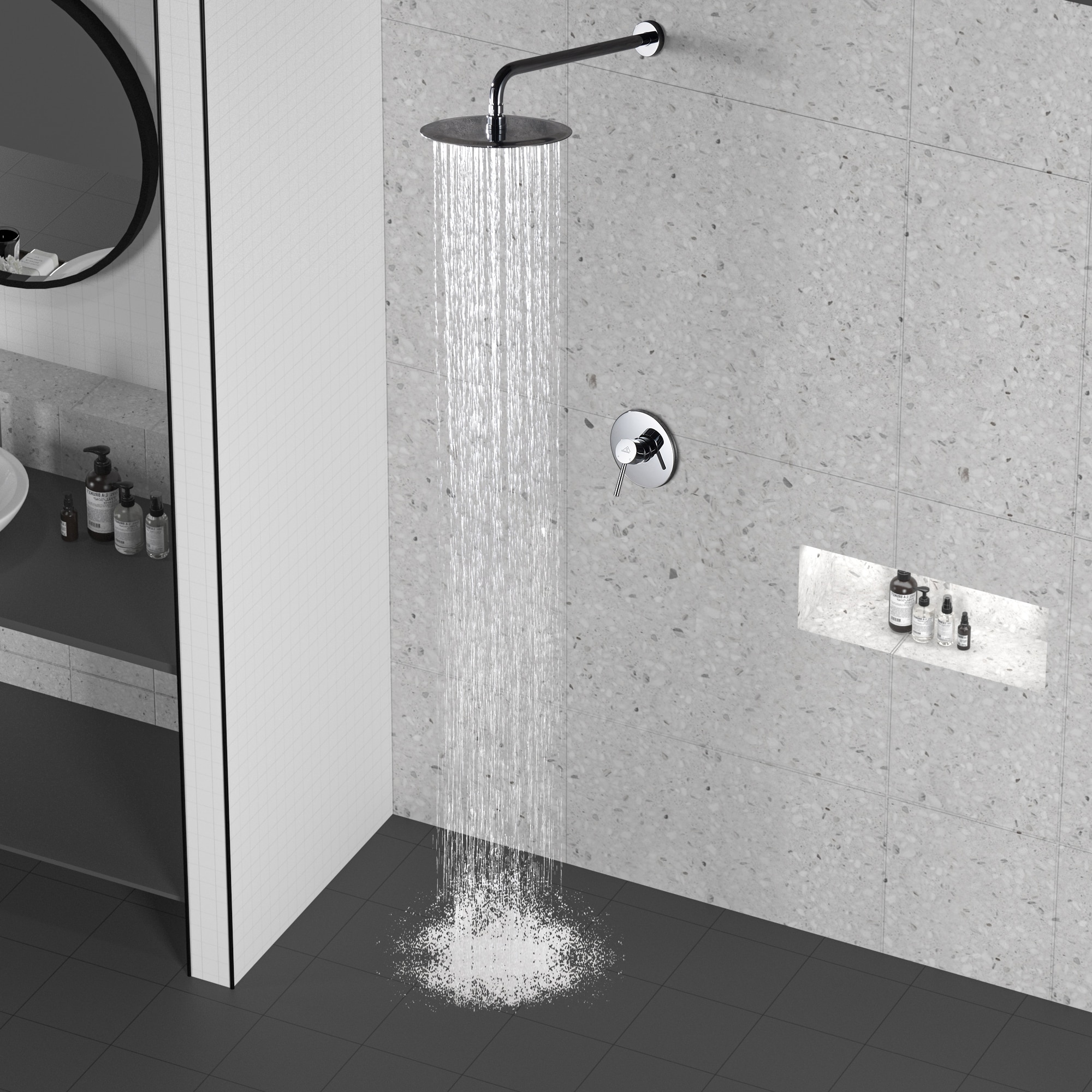 Regadera de Pared Redonda de una Función con Montaje en Pared en Cromo de CASAINC - Manija Única - Función Única - 10 Pulgadas - Válvula incluida M6609-A-10-CP