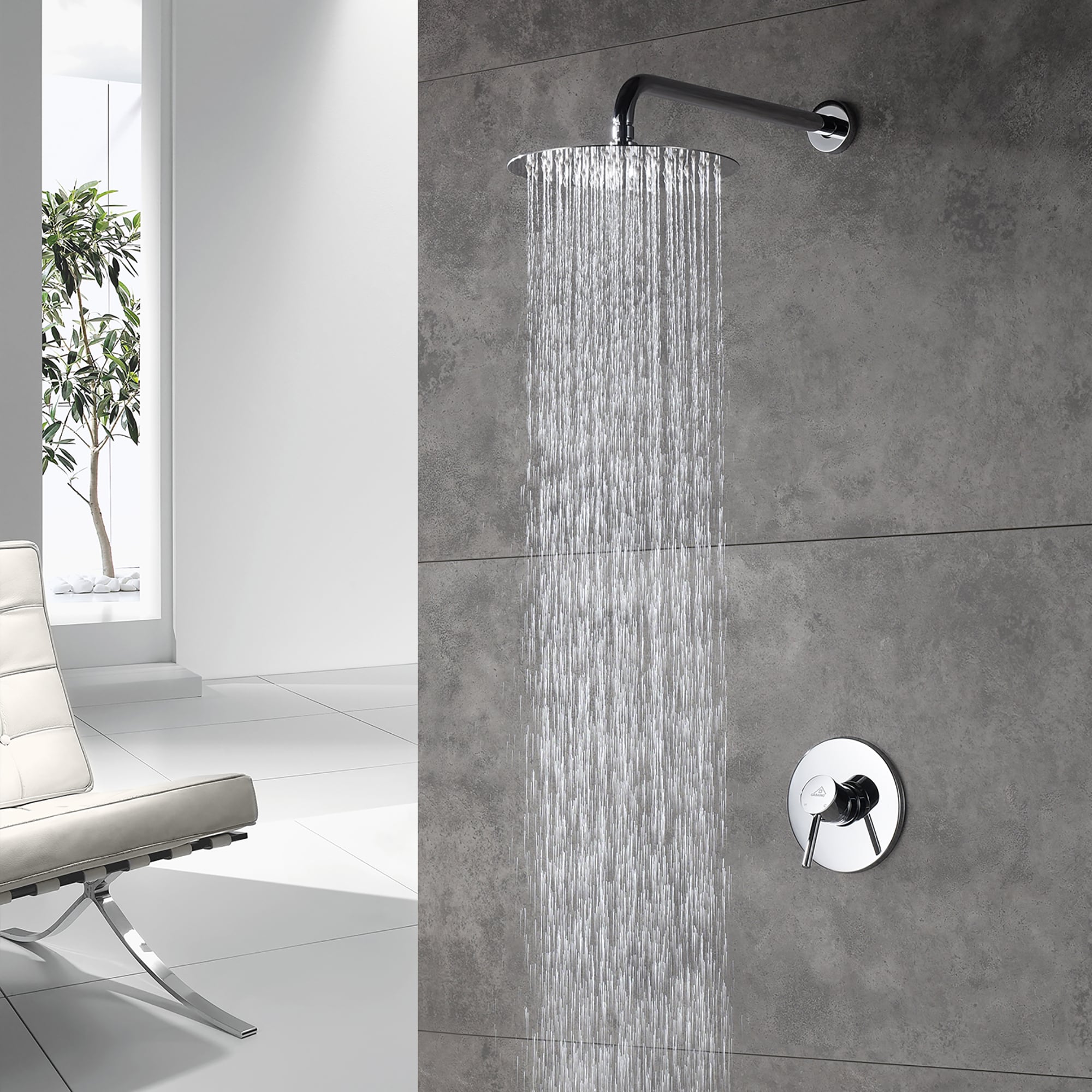 Regadera de Pared Redonda de una Función con Montaje en Pared en Cromo de CASAINC - Manija Única - Función Única - 10 Pulgadas - Válvula incluida M6609-A-10-CP