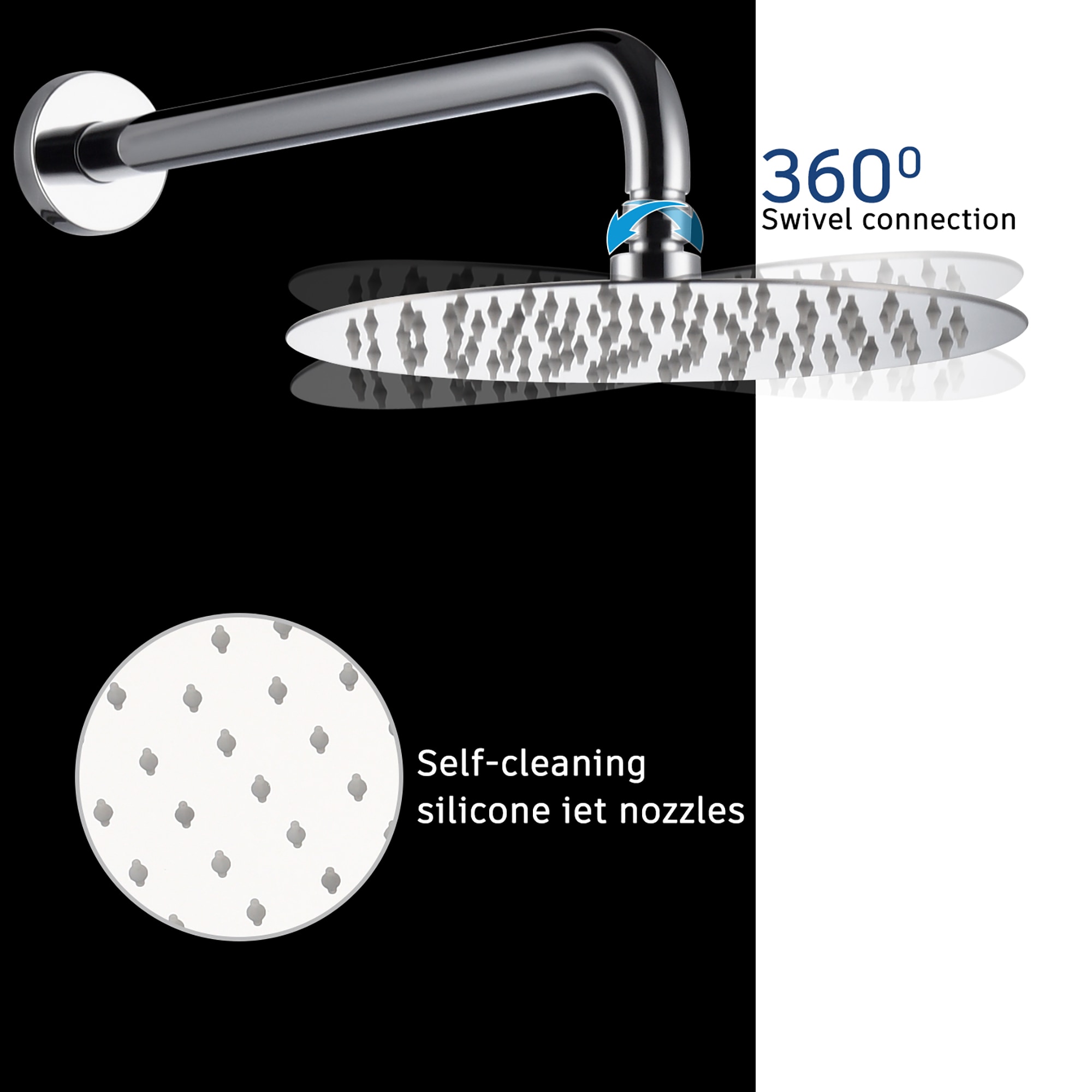 Regadera de Pared Redonda de una Función con Montaje en Pared en Cromo de CASAINC - Manija Única - Función Única - 10 Pulgadas - Válvula incluida M6609-A-10-CP
