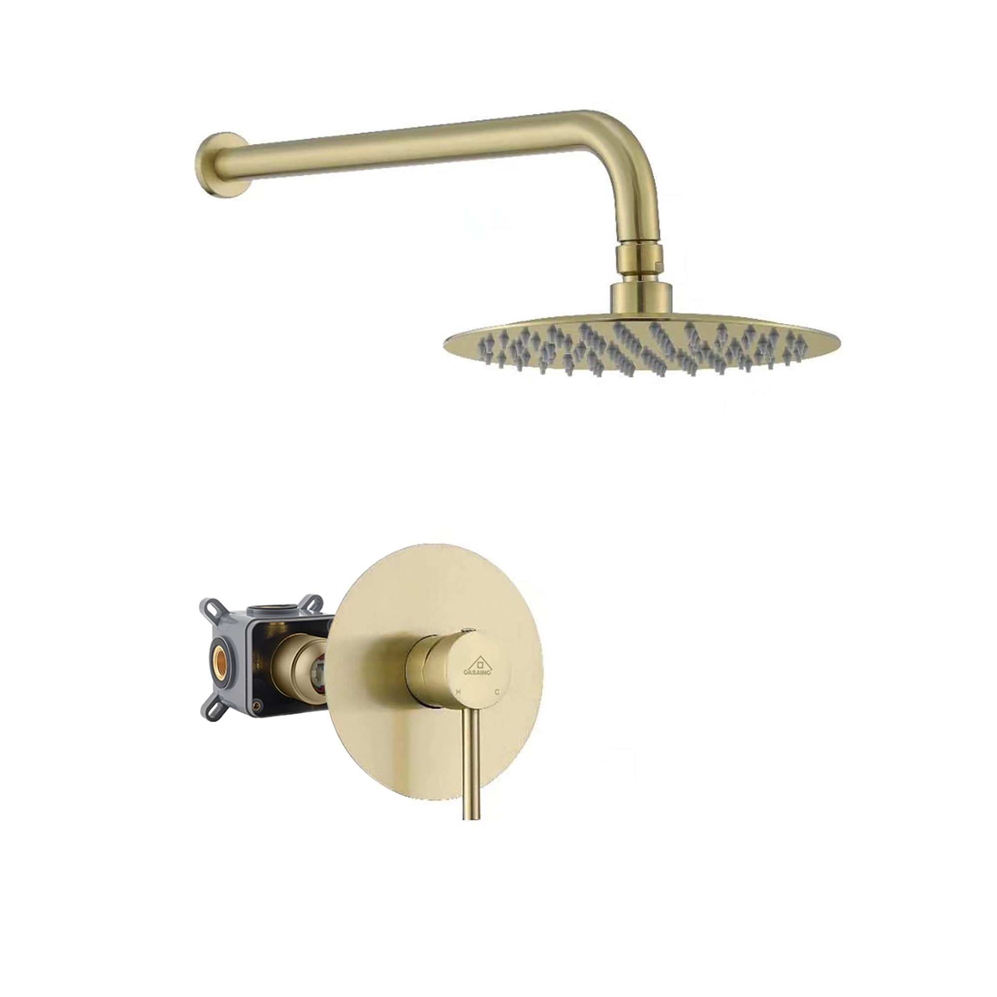 Regadera de Pared Redonda de Oro Cepillado con una sola Función de CASAINC con Válvula de 10 Pulgadas de Diámetro