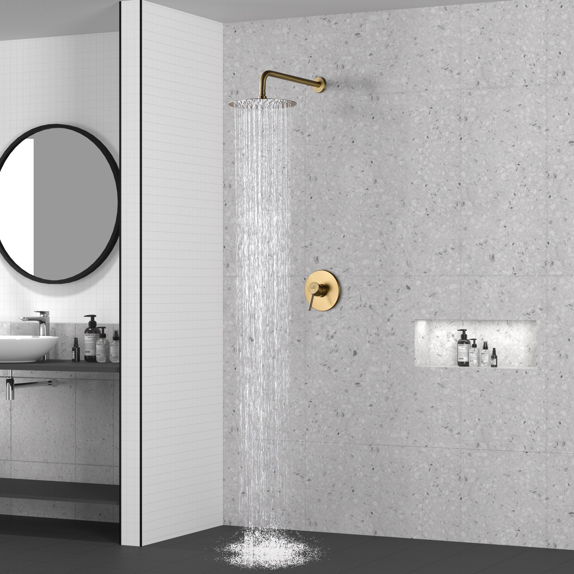 Regadera de Pared Redonda de Oro Cepillado con una sola Función de CASAINC con Válvula de 10 Pulgadas de Diámetro