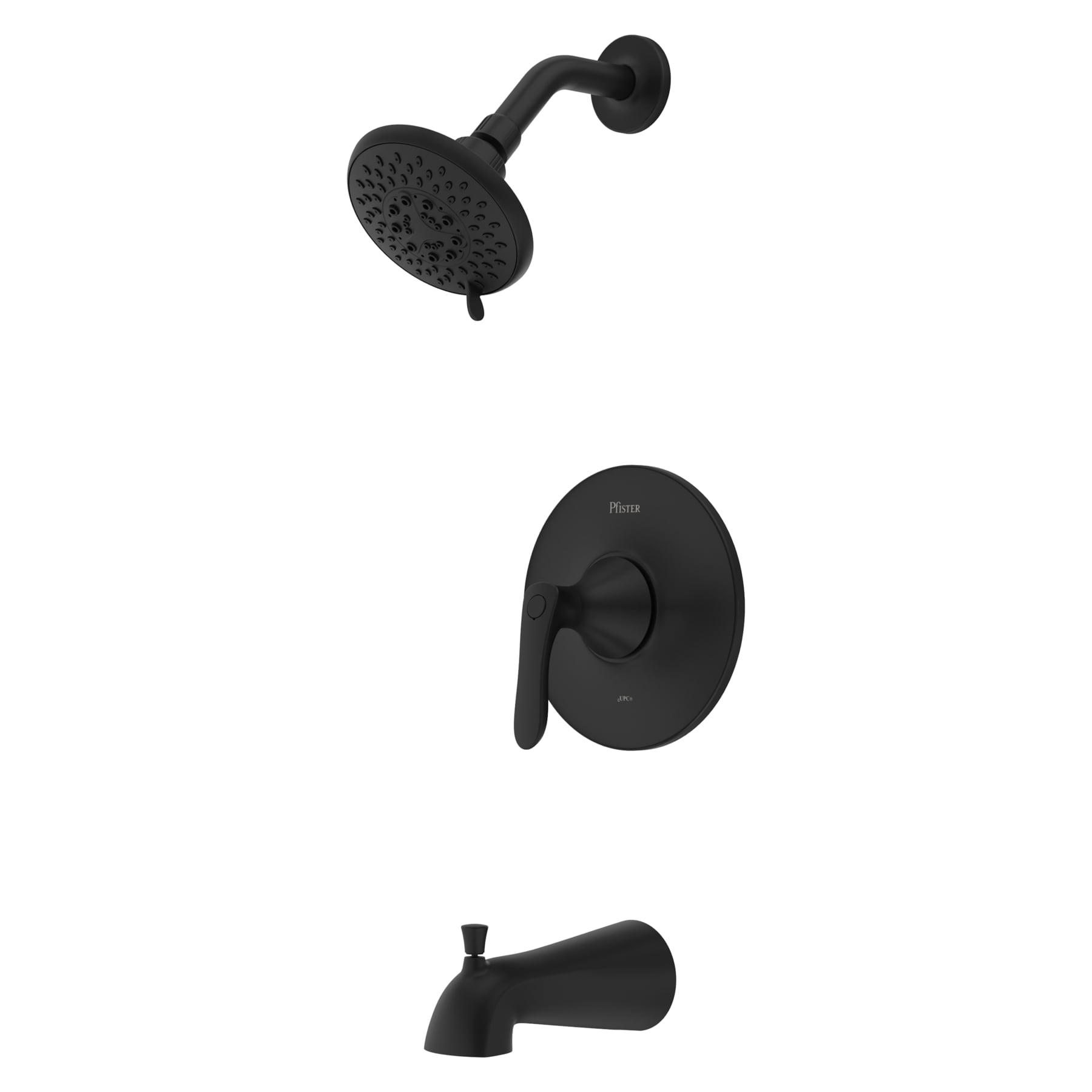 Faucet para bañera y ducha redonda de 4.7813 pulgadas con acabado mate negro de un solo mango y funciones múltiples Pfister Weller LG89-8WRB.