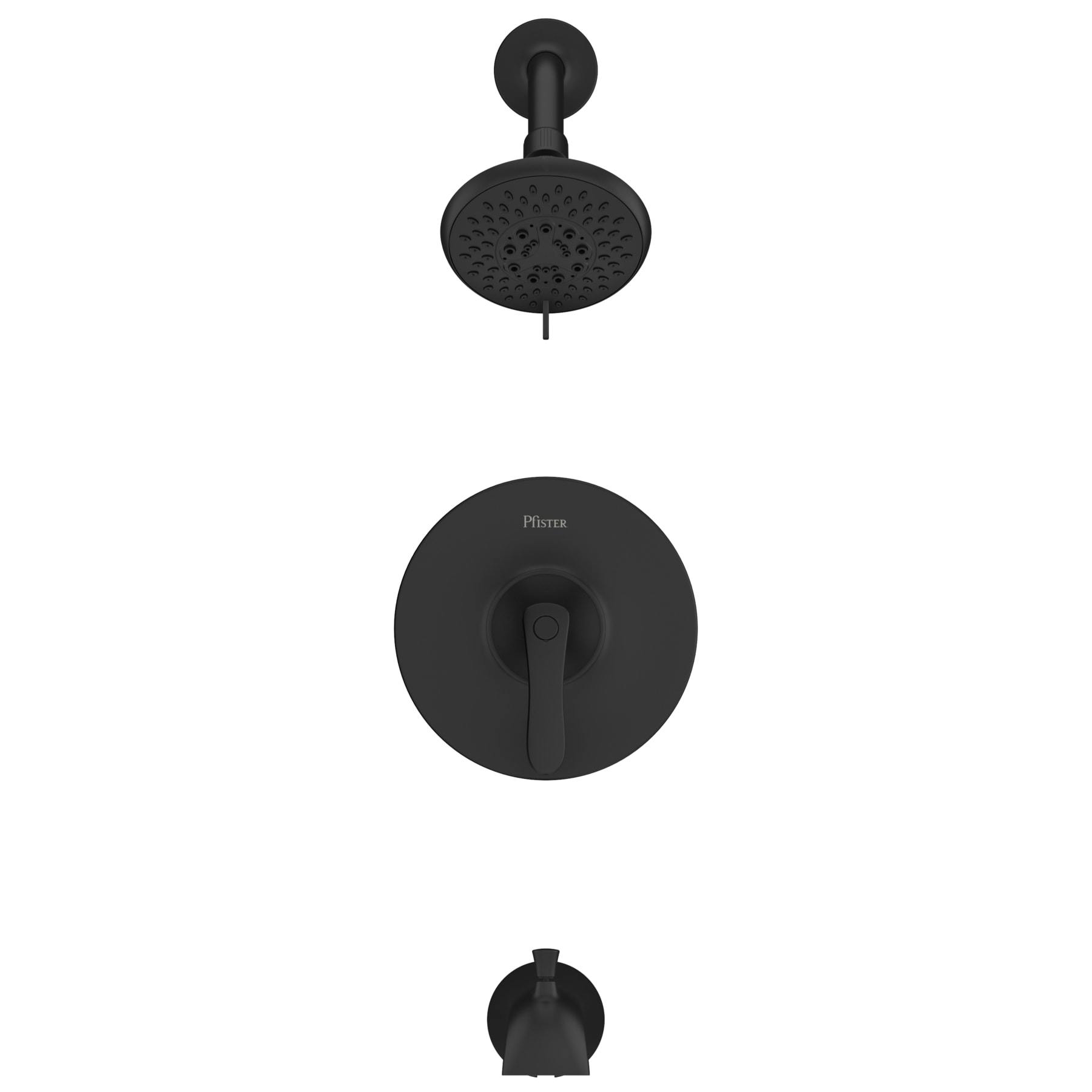 Faucet para bañera y ducha redonda de 4.7813 pulgadas con acabado mate negro de un solo mango y funciones múltiples Pfister Weller LG89-8WRB.