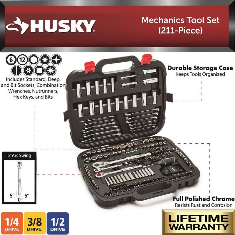 Juego de herramientas mecánicas Husky (211 piezas) - H211MTSO