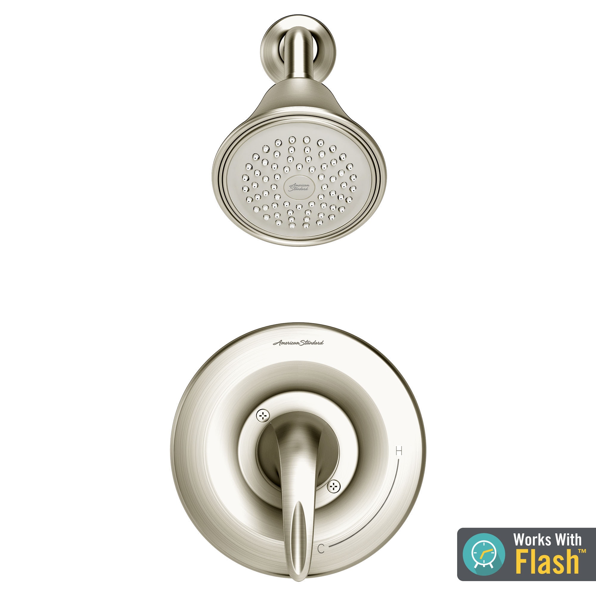 Grifo de ducha redondo de una sola función con un mango en níquel cepillado American Standard Reliant 3 TU385501.295