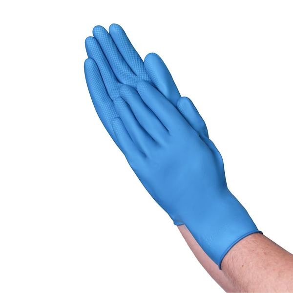 Guantes azules resistentes a químicos sin forro Vguard Latex Canners, puño enrollado de 13", paquete de 288 - C23A38