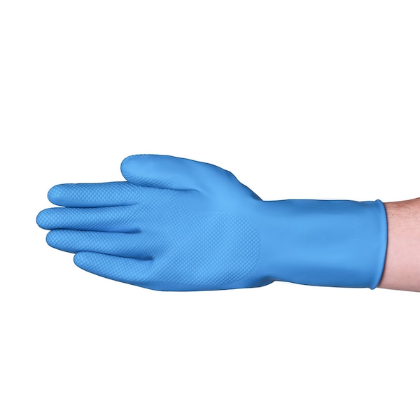 Guantes azules resistentes a químicos sin forro Vguard Latex Canners, puño enrollado de 13", paquete de 288 - C23A38