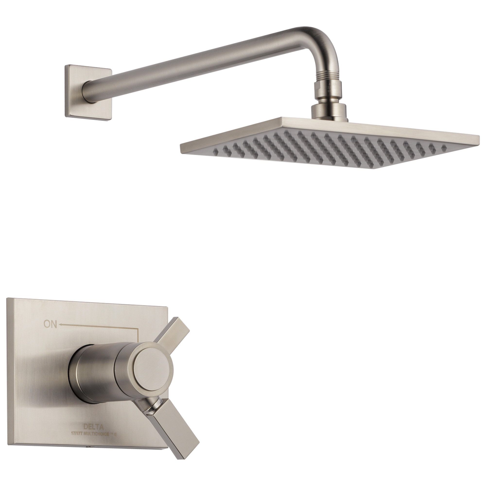 Grifo para regadera cuadrado de acero inoxidable Delta Vero TempAssure con 2 manijas y función única de 5.7 pulgadas