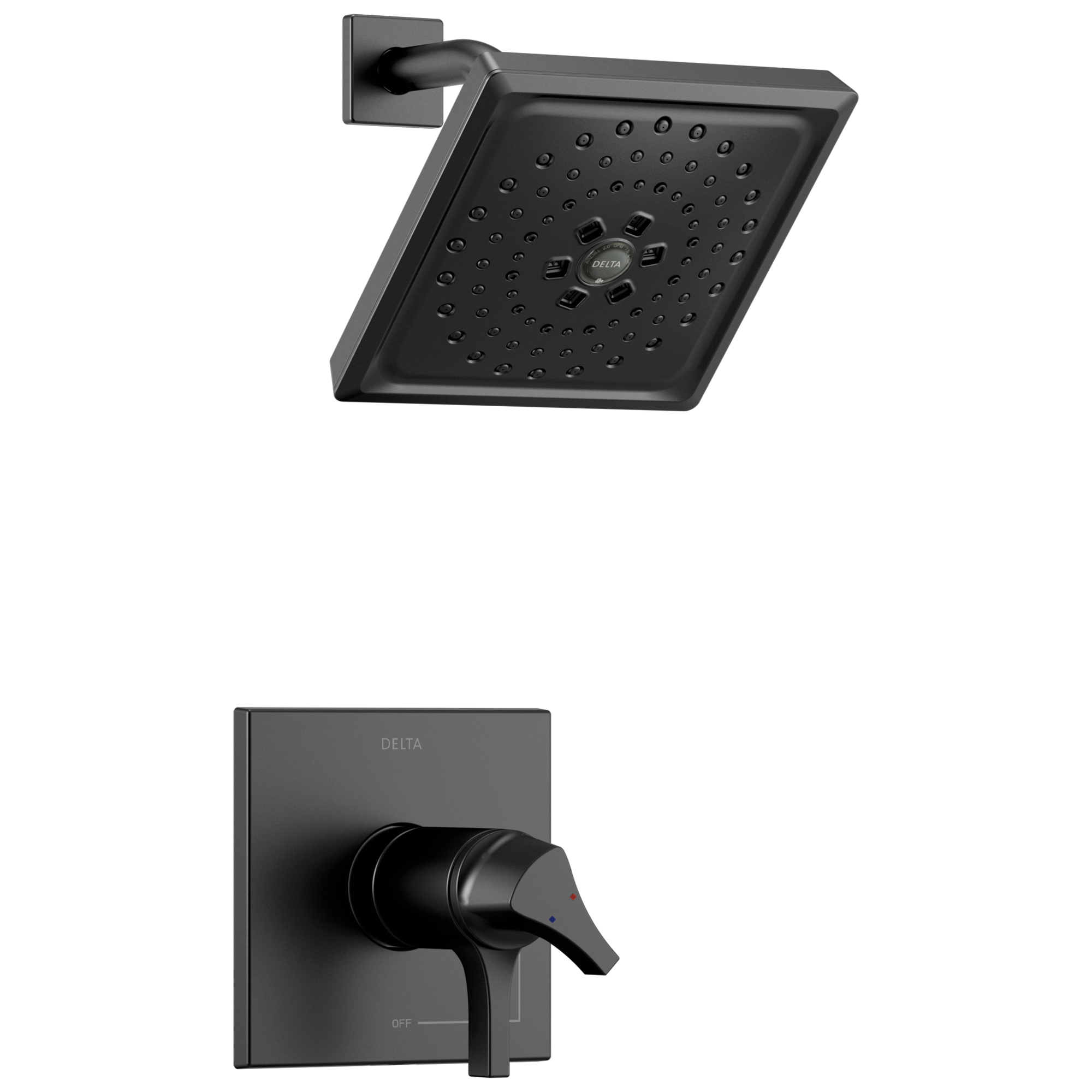 Grifería de ducha cuadrada de 6.63 pulgadas en negro mate de 2 manijas y multifunción Delta Zura T17T274-BL