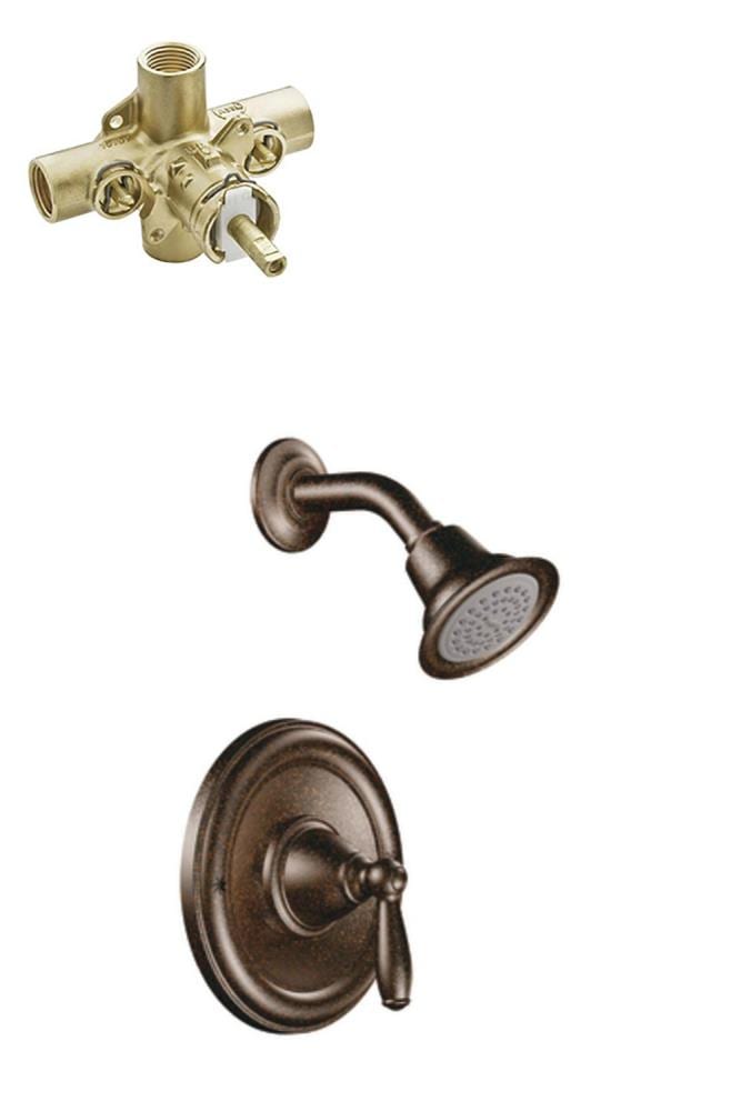 Grifo de ducha redondo de 1 manija en bronce aceitado de la serie Brantford de Moen con función sencilla de 3.5 pulgadas y válvula