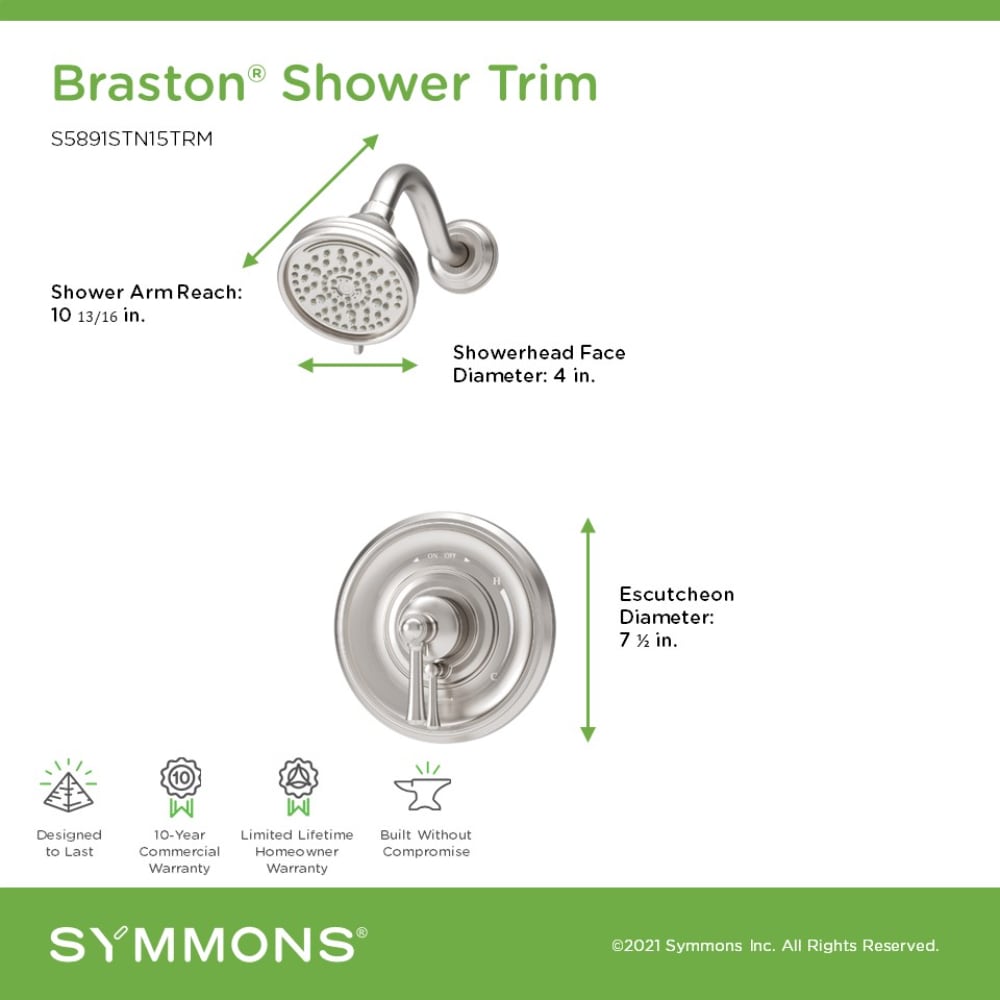 Grifo de ducha redondo de una sola manija con varias funciones en níquel satinado Braston de Symmons 4.07 pulgadas