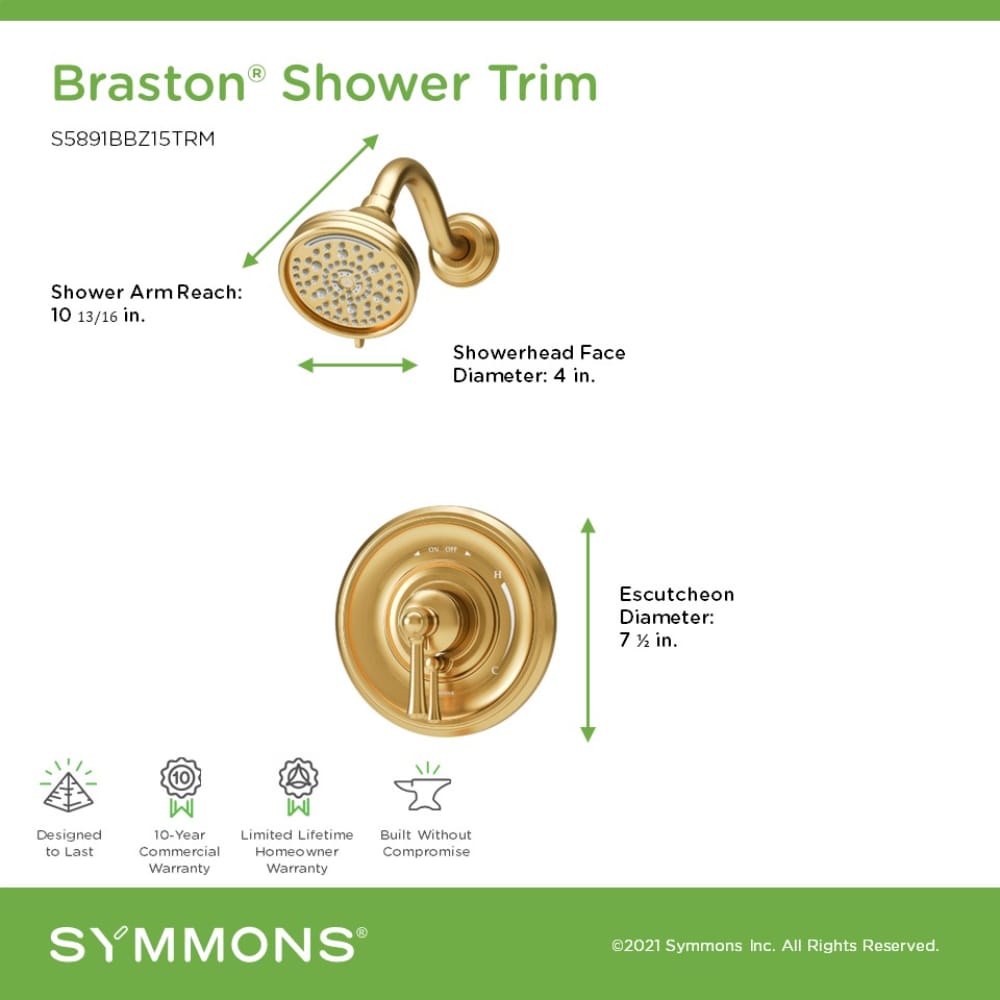 Grifo de ducha redondo de 1 manija y función múltiple en bronce cepillado Braston de Symmons