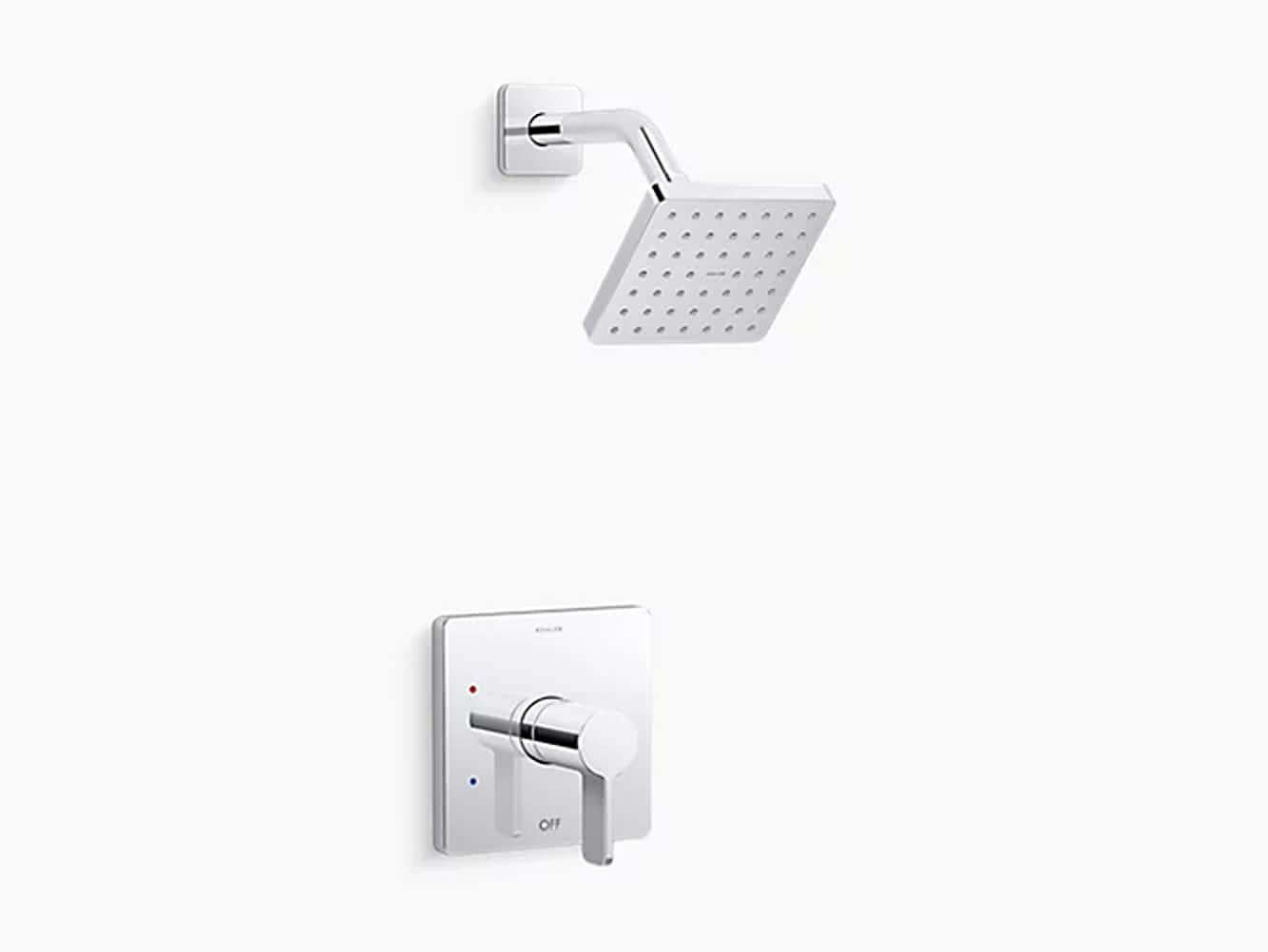 Regadera de una sola función de 6.25 pulgadas cuadradas, de cromo pulido con manija única Rite-Temp de KOHLER K-TS23503-4-CP.
