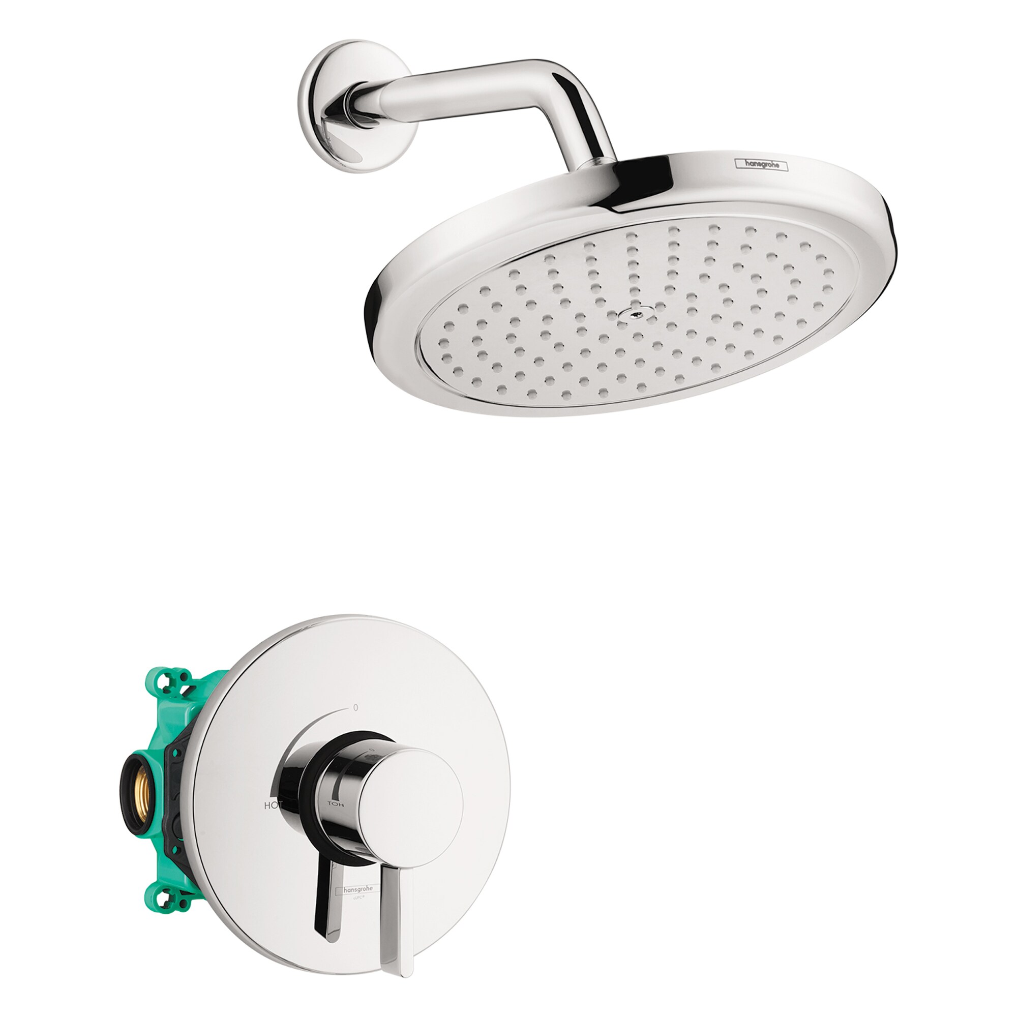 Regadera redonda de 8.625 pulgadas con válvula y manija cromadas de una función Hansgrohe Croma