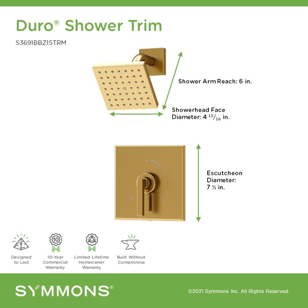 Mezcladora de ducha cuadrada de 1 manija en bronce cepillado con función única "Duro" de Symmons