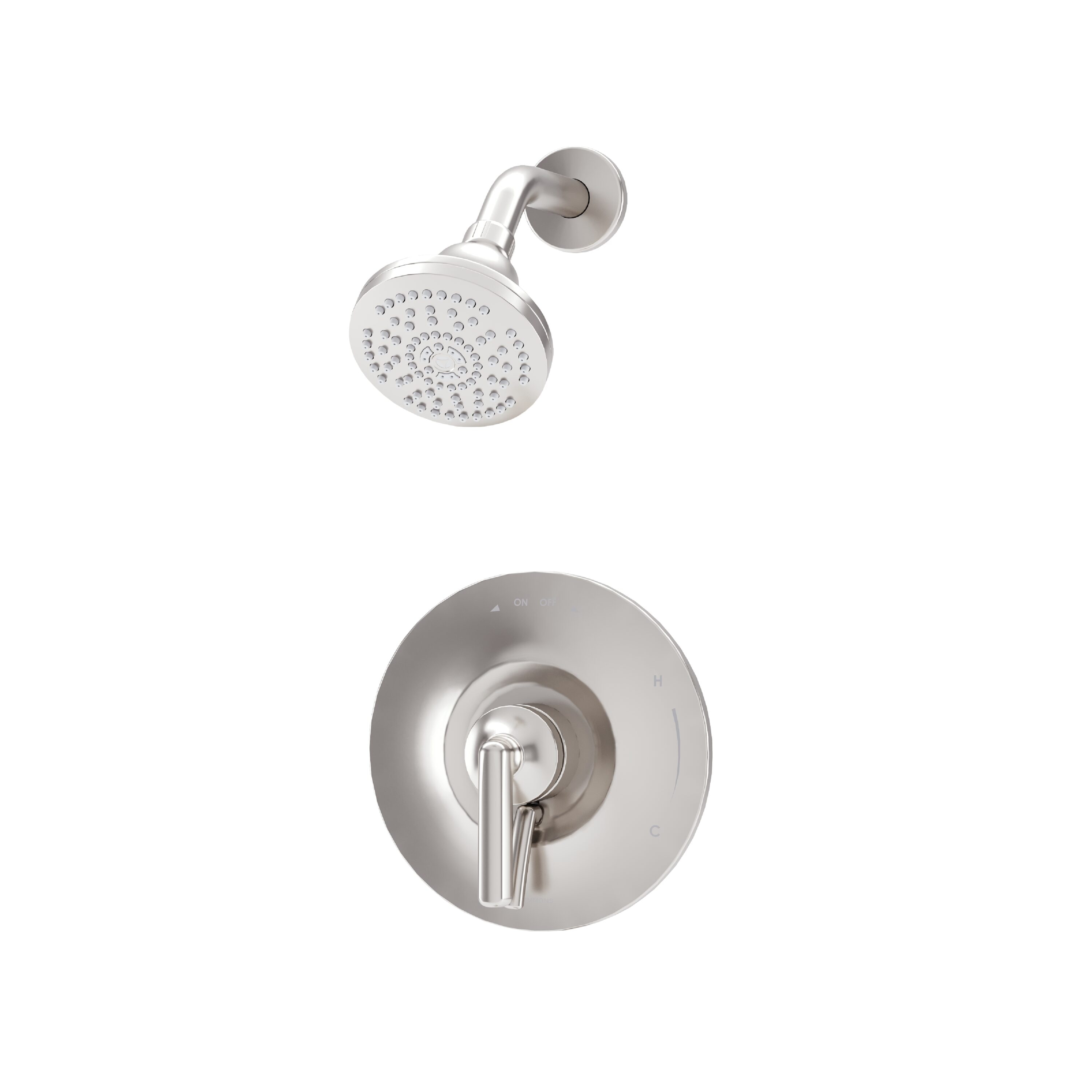 Llave de regadera redonda de 4 pulgadas con acabado satinado de níquel para ducha de una sola función.