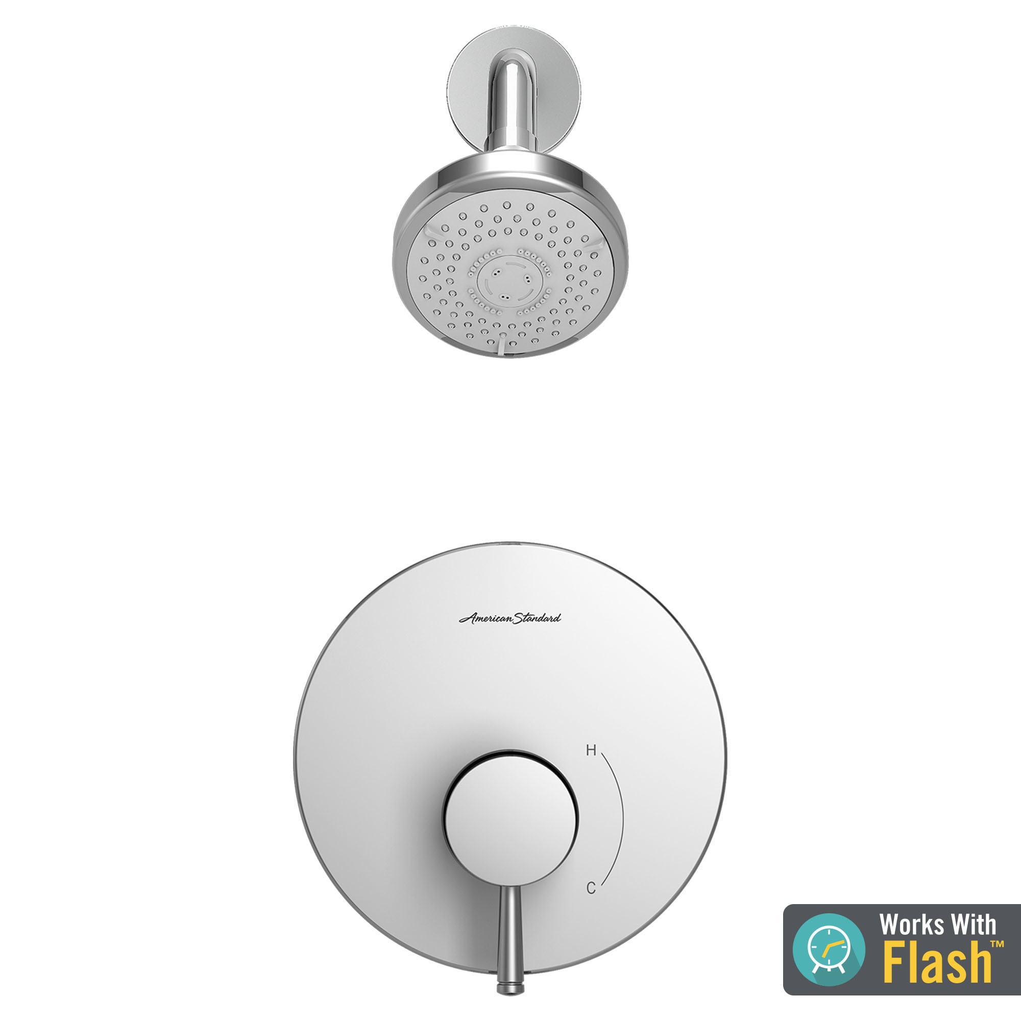 Grifo de ducha redondo de 2.375 pulgadas con 1 mango y múltiples funciones en cromo pulido American Standard Serin.