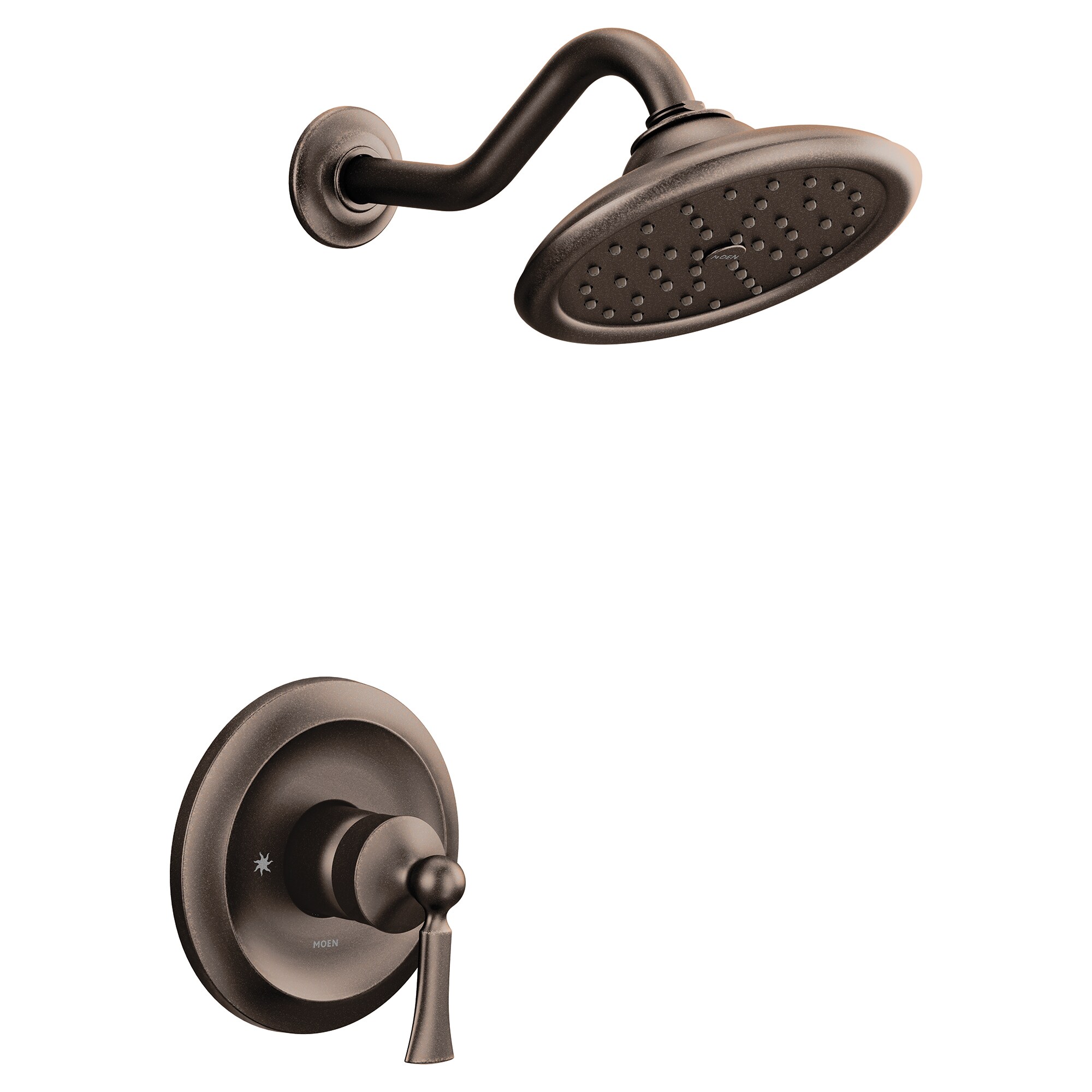 Grifo de ducha redondo de 7 pulgadas con acabado en bronce frotado con aceite y una sola manija, modelo Wynford de Moen