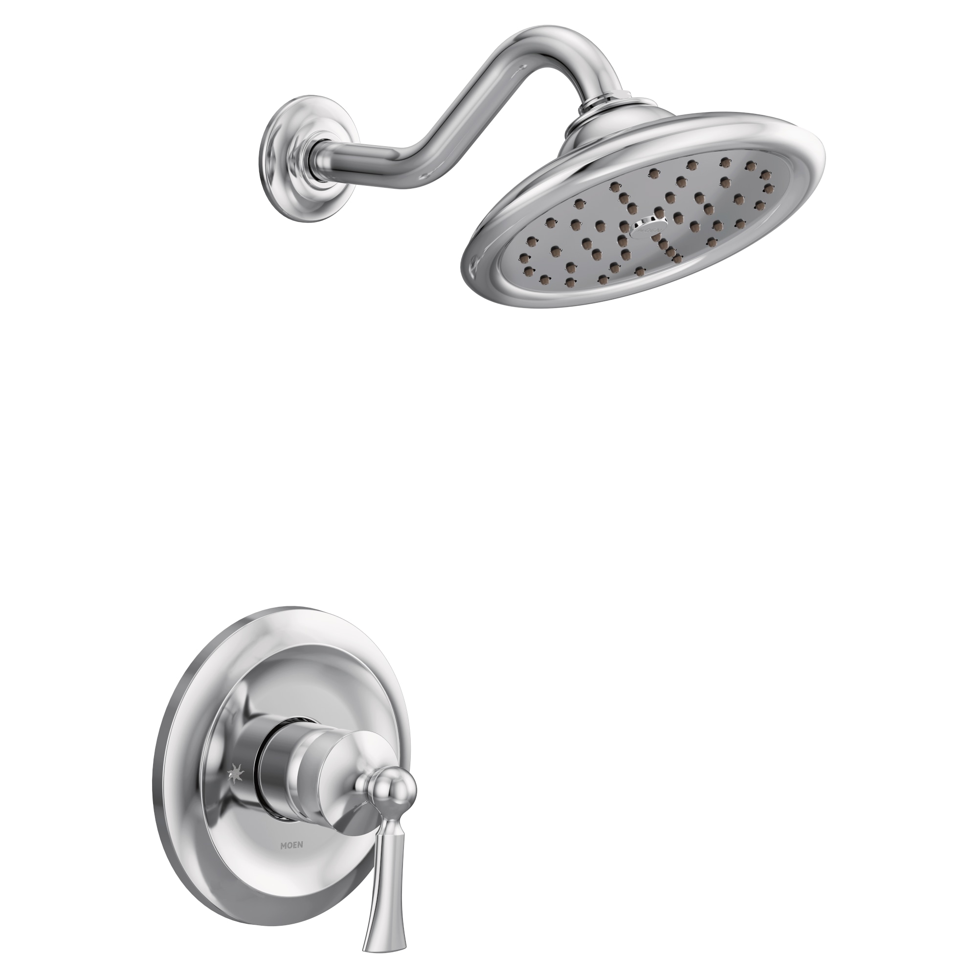 Mezcladora de ducha redonda de 7 pulgadas con 1 manija cromada Moen Wynford (Modelo UT35502EP)