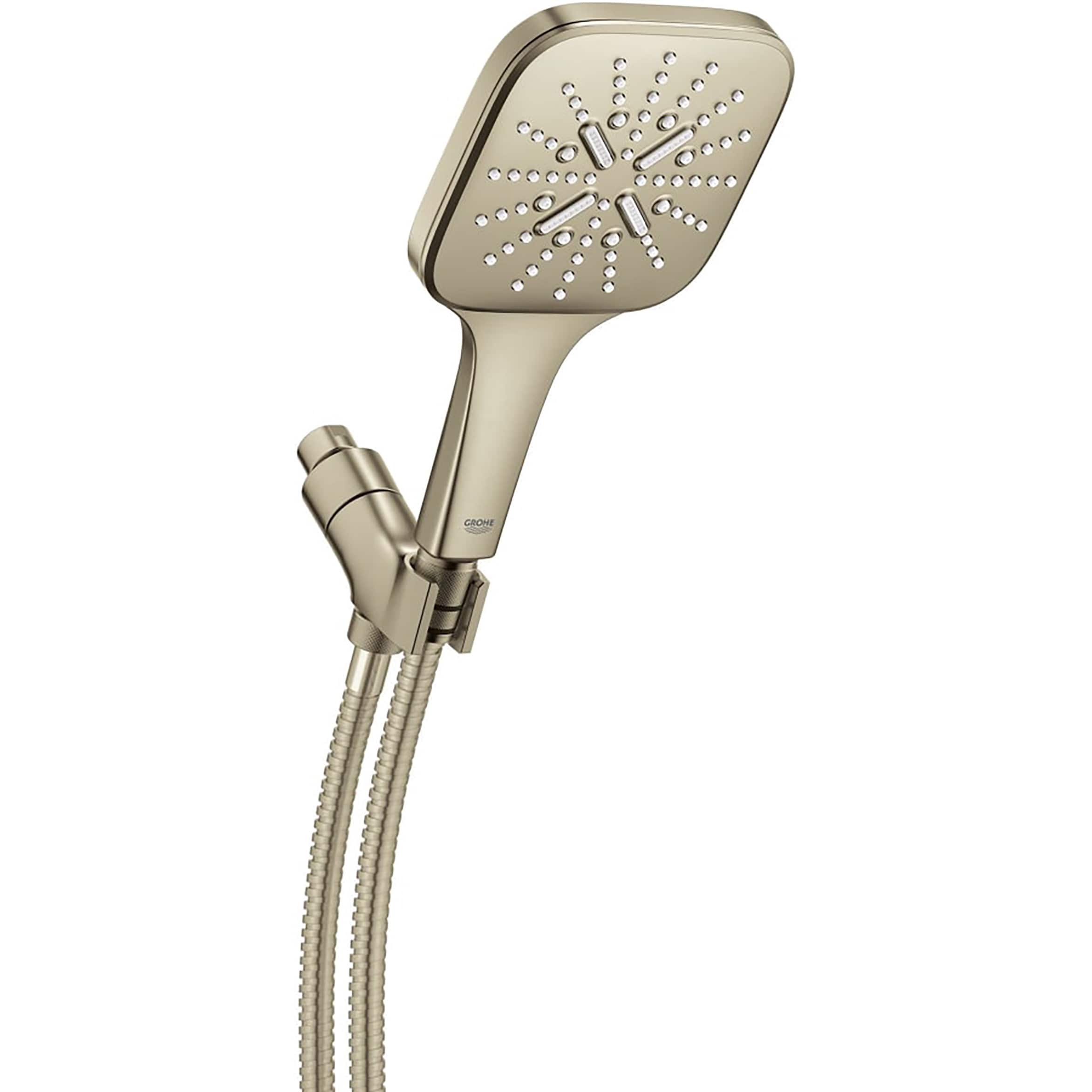 Regadera de mano cuadrada de 5.13 pulgadas con acabado en níquel cepillado de un solo mango GROHE Rainshower 26605EN0