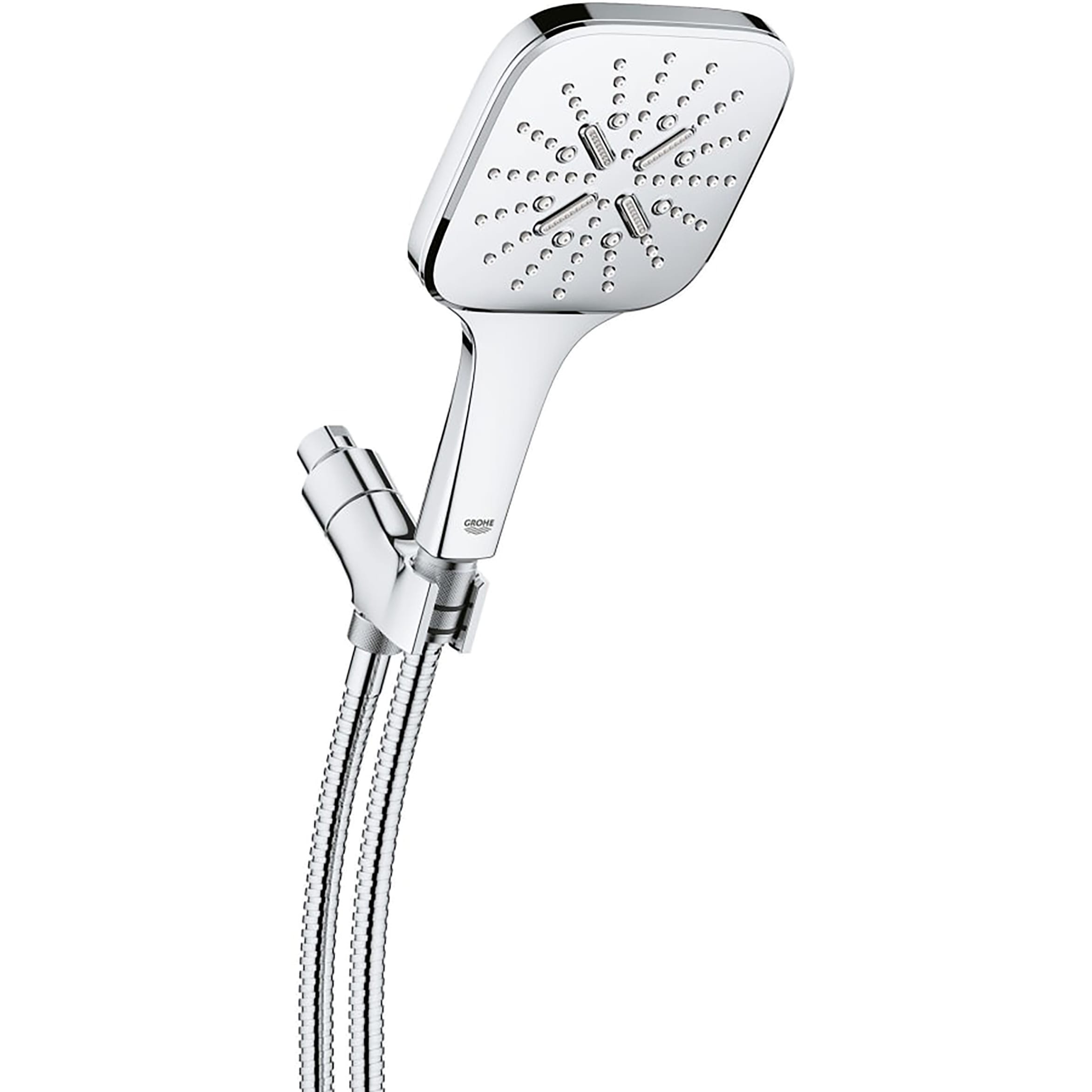 Regadera de mano de 1 mango GROHE Rainshower en cromo Starlight, cuadrada de 5.13 pulgadas 26605000.