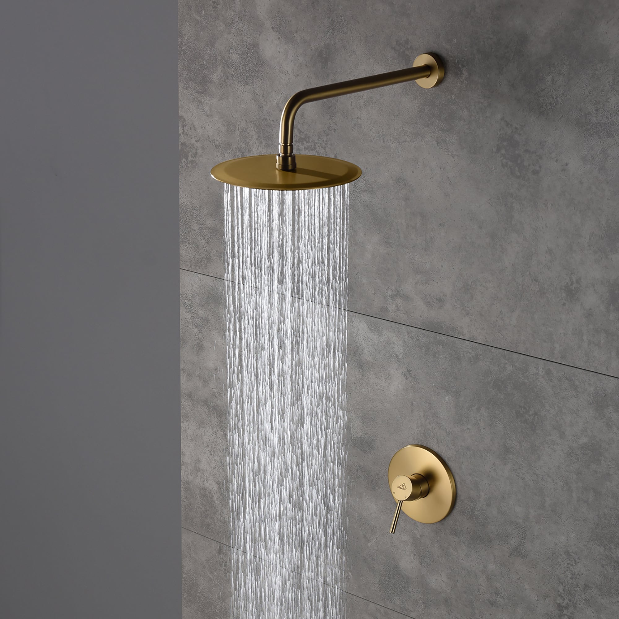 Regadera de Pared Redonda de Oro Cepillado de Una Función, Mango Único - 10 Pulgadas