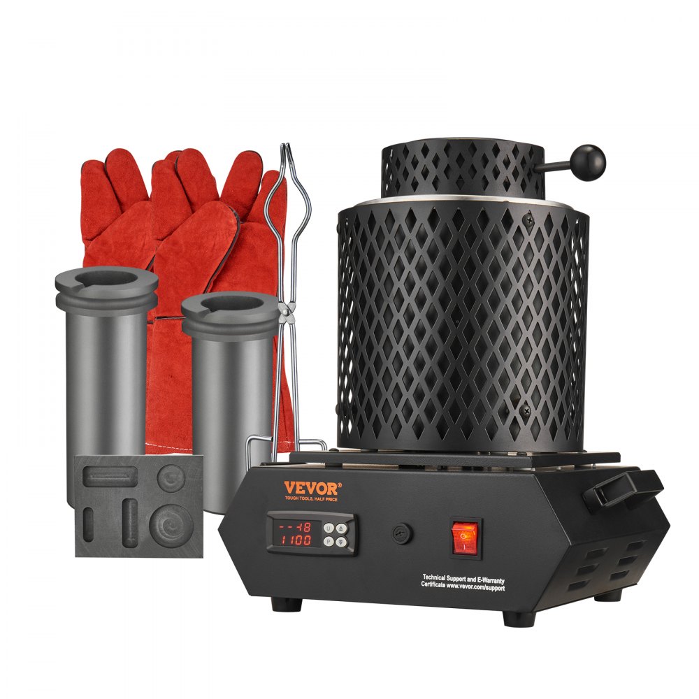 VEVOR 1350W Gold Melting Furnace, Electric Digital Smelting Furnace, 2102℉/1150℃ Electric Melting Furnace with 1kg and 3 kg Graphite Crucibles for Melting Gold, Silver, Aluminum, Copper - CGXDRJL3KG1KGTETHV1