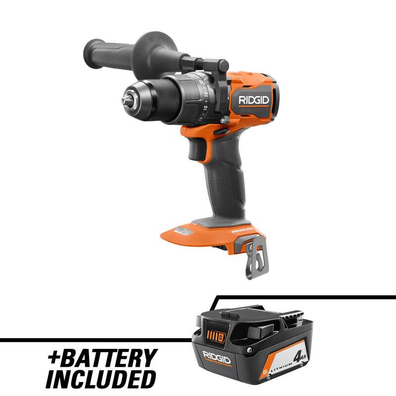 Martillo perforador inalámbrico sin escobillas Ridgid de 18V con broca de 1/2 pulg. y batería de iones de litio de 18V 4.0 Ah - R86115B-AC87004