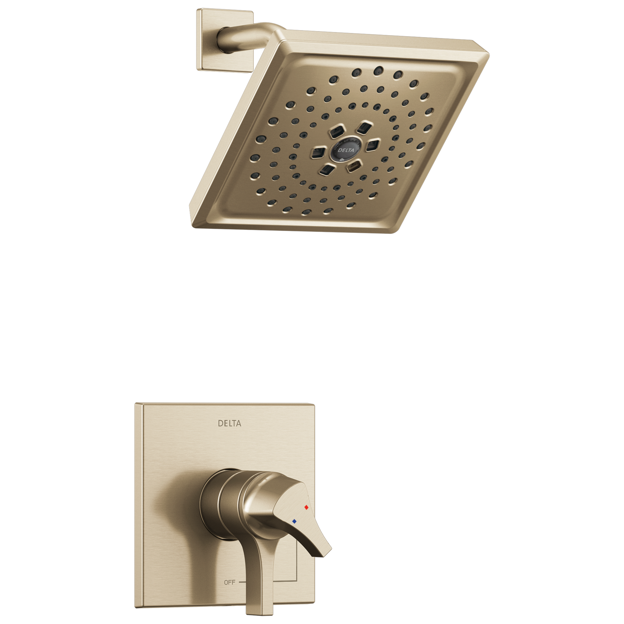 Grifo de ducha cuadrado de 6.6300 pulgadas con dos manijas en bronce champagne Delta Zura T17274-CZ