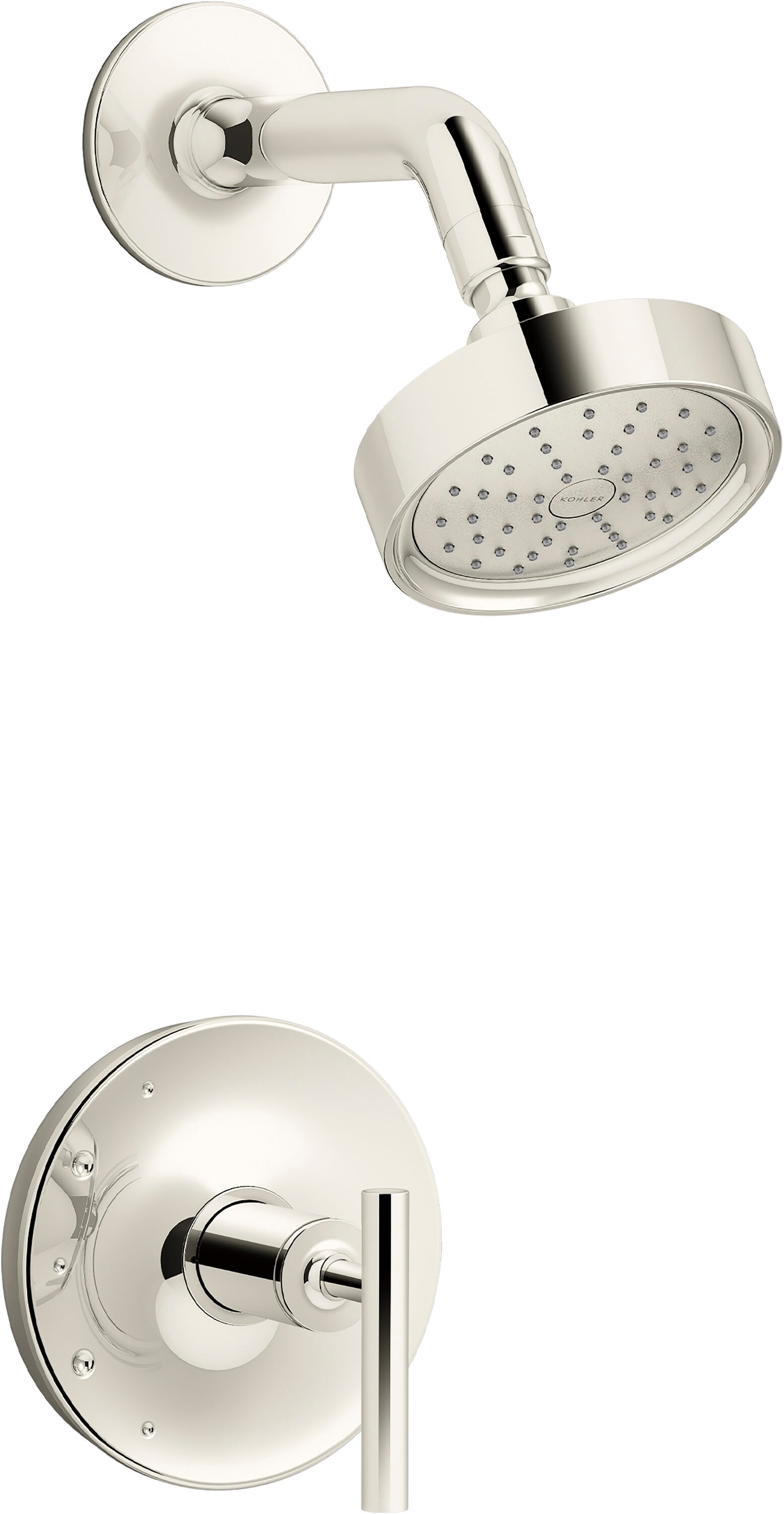Grifo de ducha redondo de una sola función con un mango en níquel pulido vibrante Purist KOHLER 4.875 pulgadas - K-TS14422-4G-SN