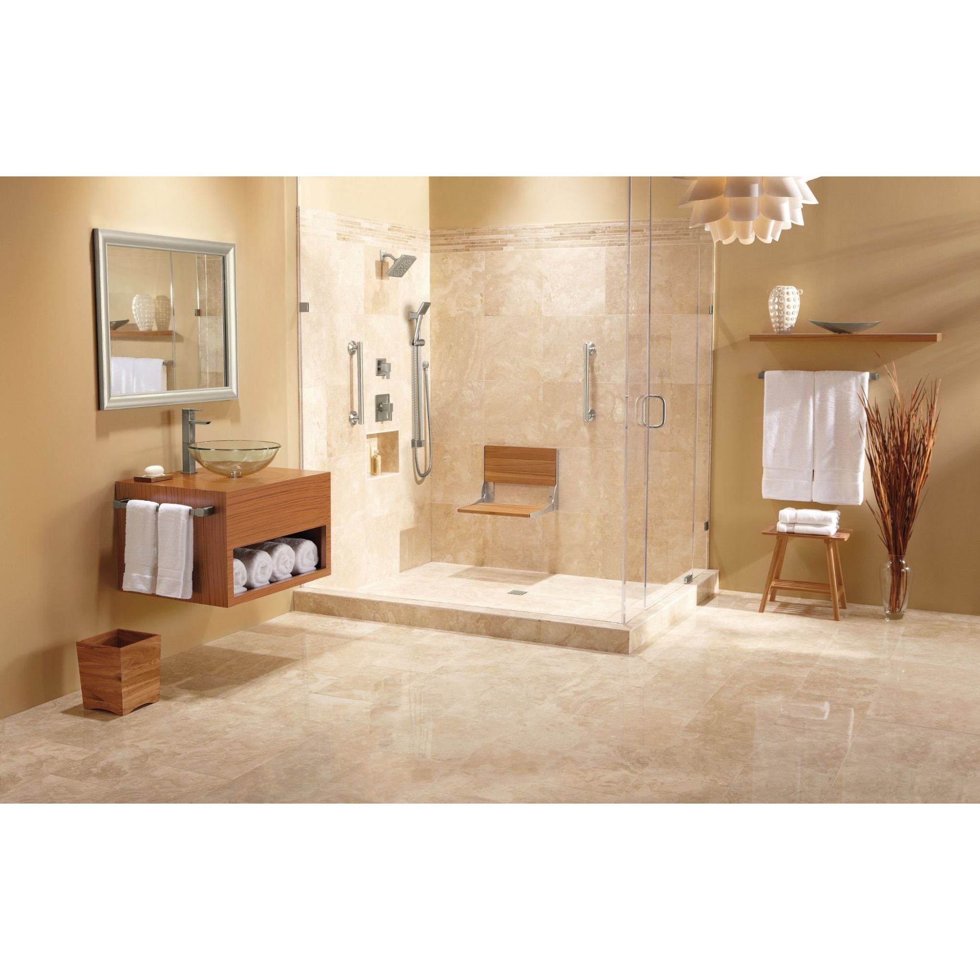 Grifo de ducha cuadrado de 6.4375 pulgadas con válvula de una sola función en níquel cepillado para baño Moen 90 Degree
