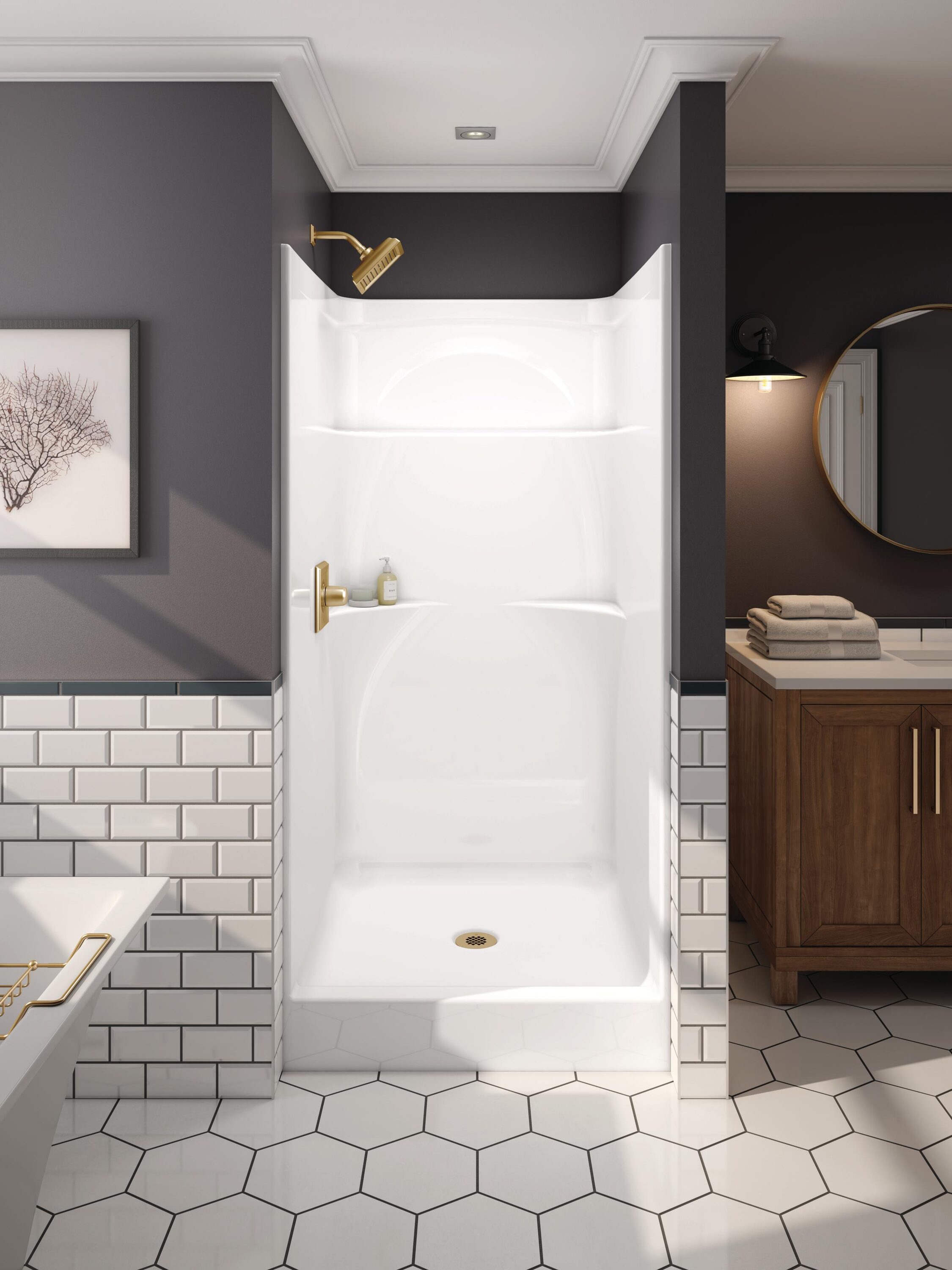 Regadera cuadrada de 6.57 pulgadas con llave de una sola función en color bronce champán Delta Dryden T14251-CZ