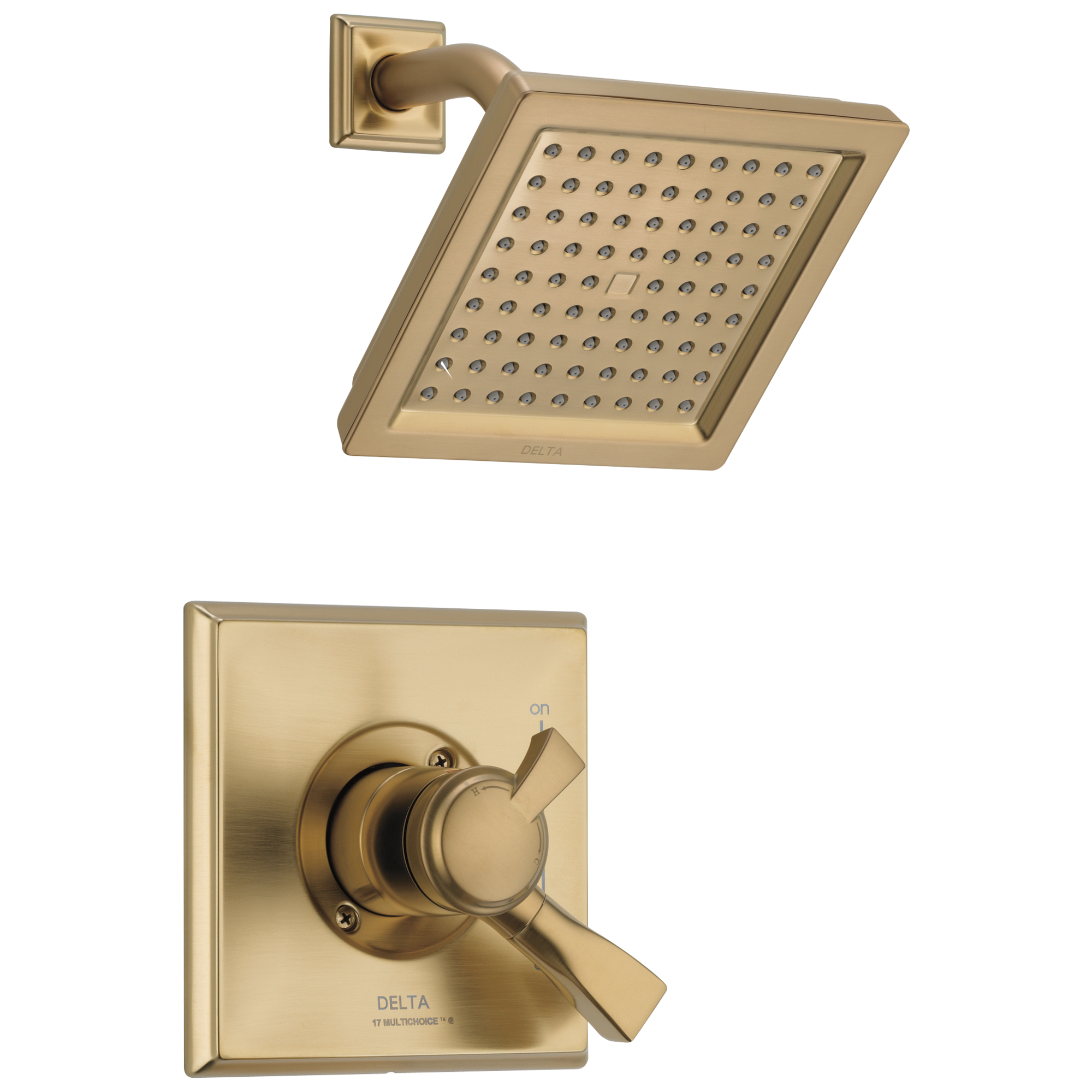 Regadera de Ducha Cuadrada de 6.5625 Pulgadas con 2 Manijas en Acabado Champán Bronce Dryden Delta T17251-CZ