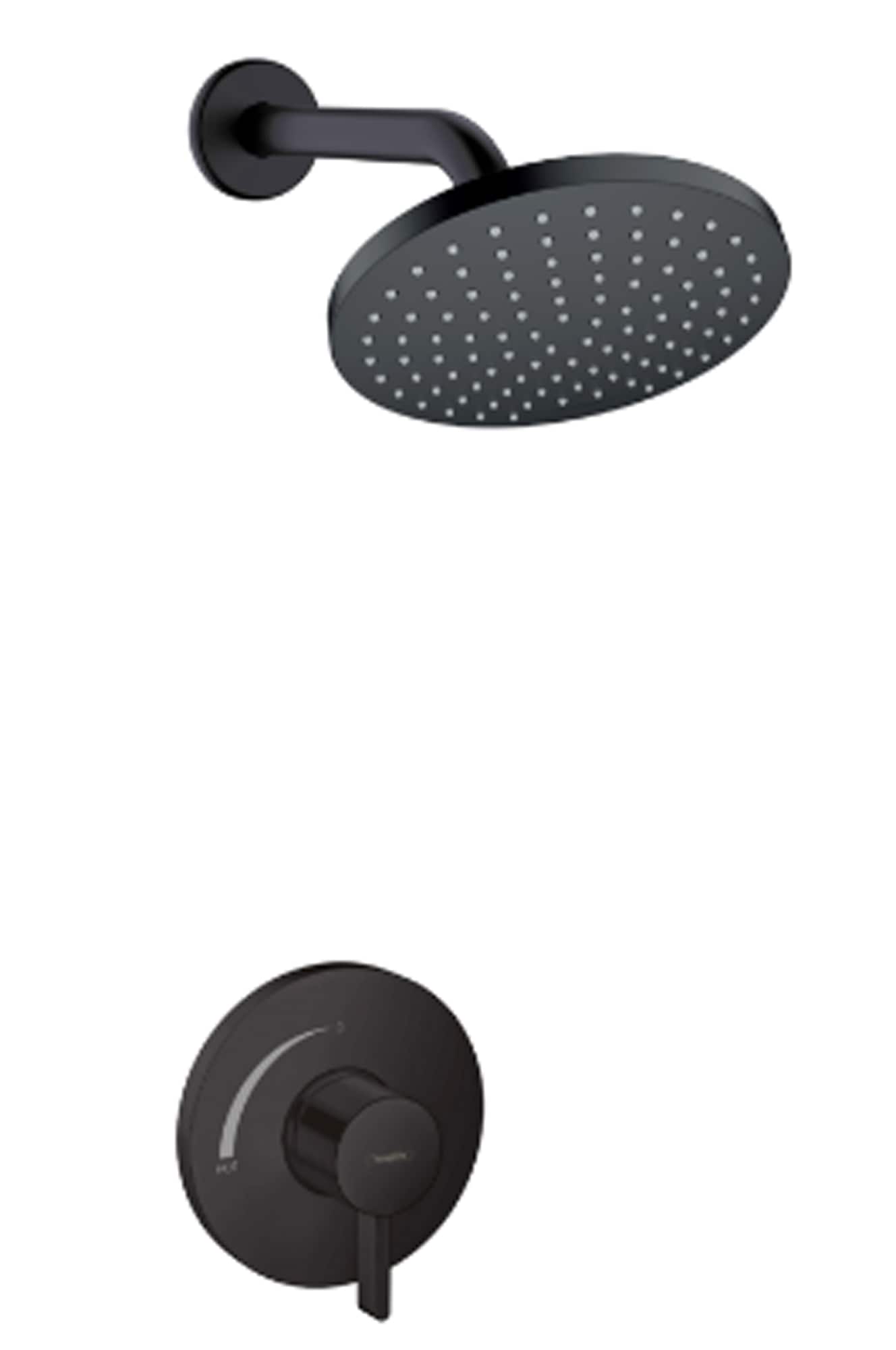 Mezcladora de regadera en negro mate de un solo mango con función única de 8.1 pulgadas de diámetro, modelo Vernis Blend de Hansgrohe