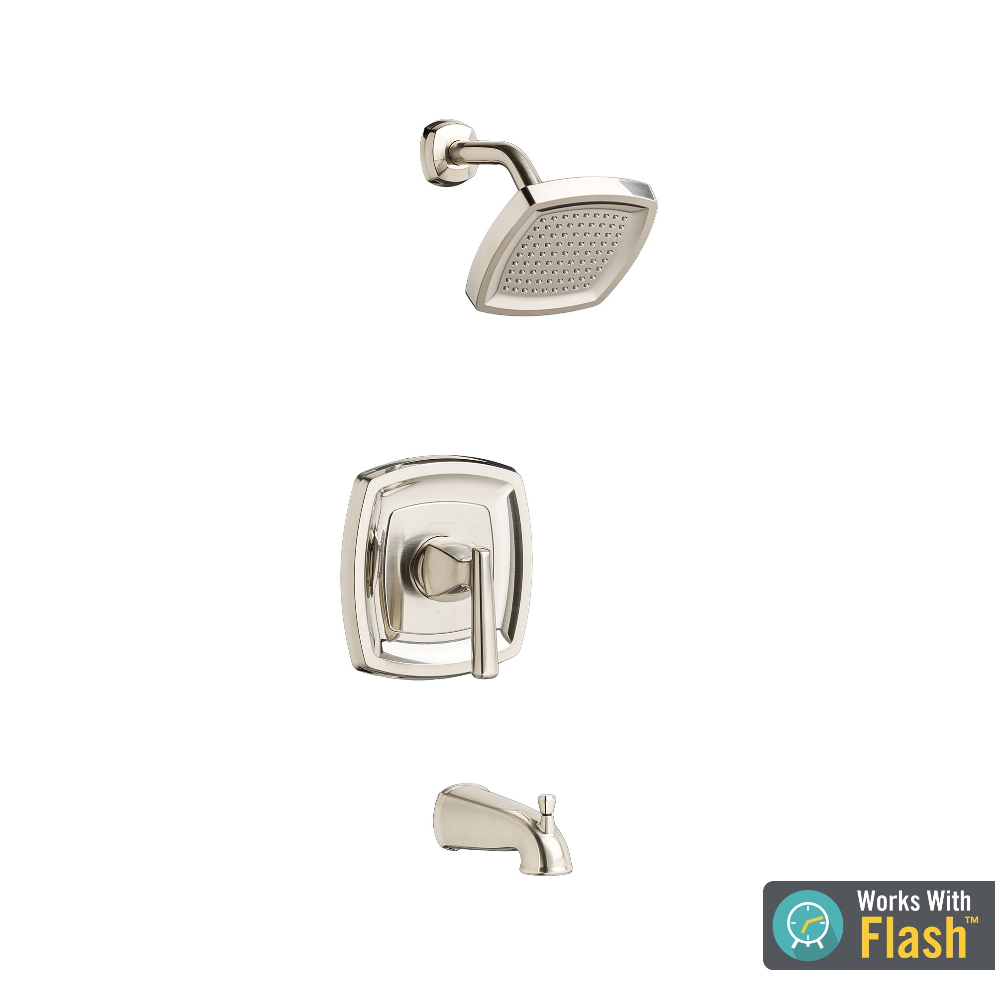 Grifo de ducha redondo de 5.75 pulgadas de función única con 1 mango en níquel cepillado Edgemere de American Standard.